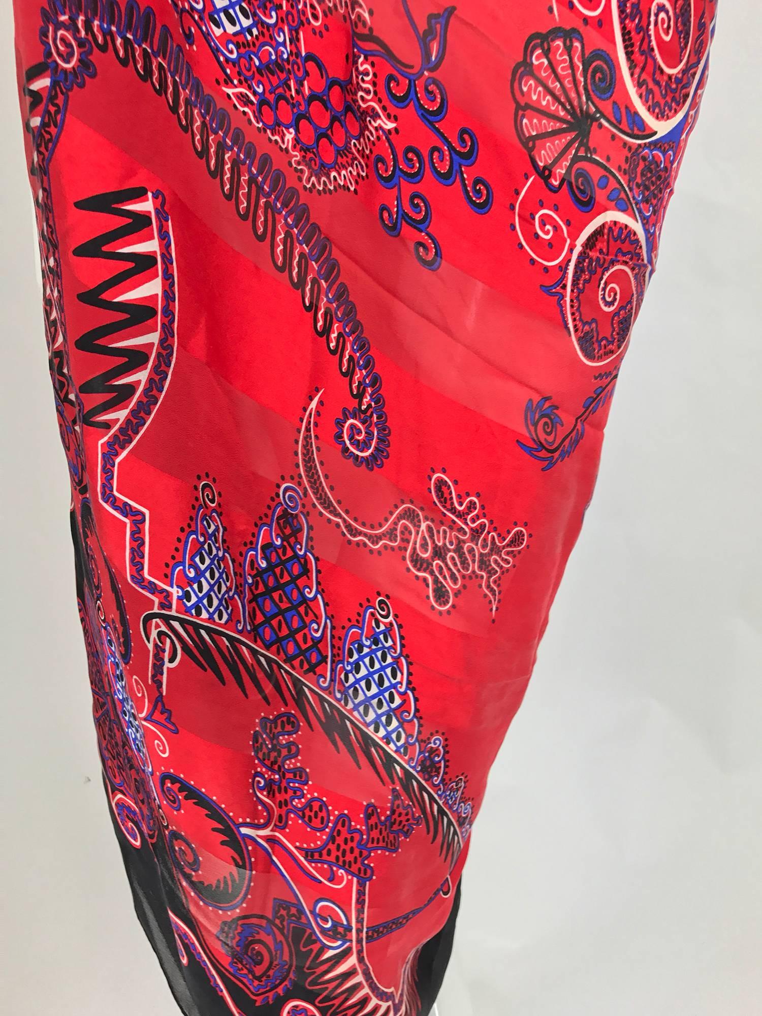 Women's or Men's Vintage Zandra Rhodes large silk shawl in red and purple the three graces 