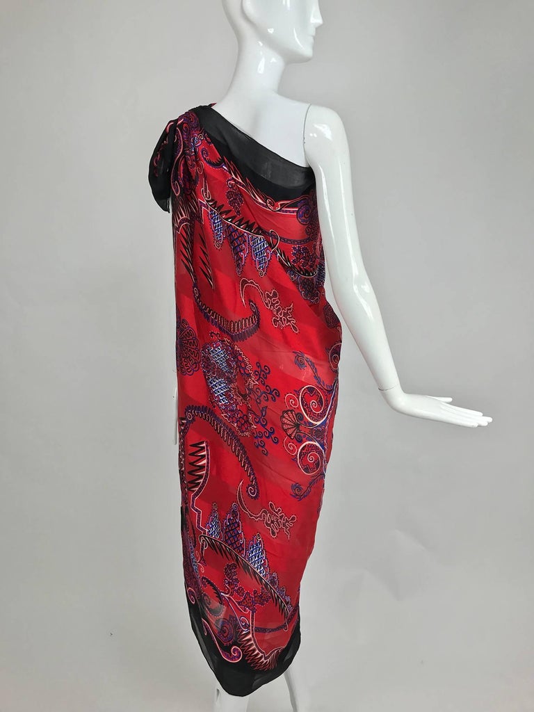 Vintage Zandra Rhodes large silk shawl in red and purple the three ...