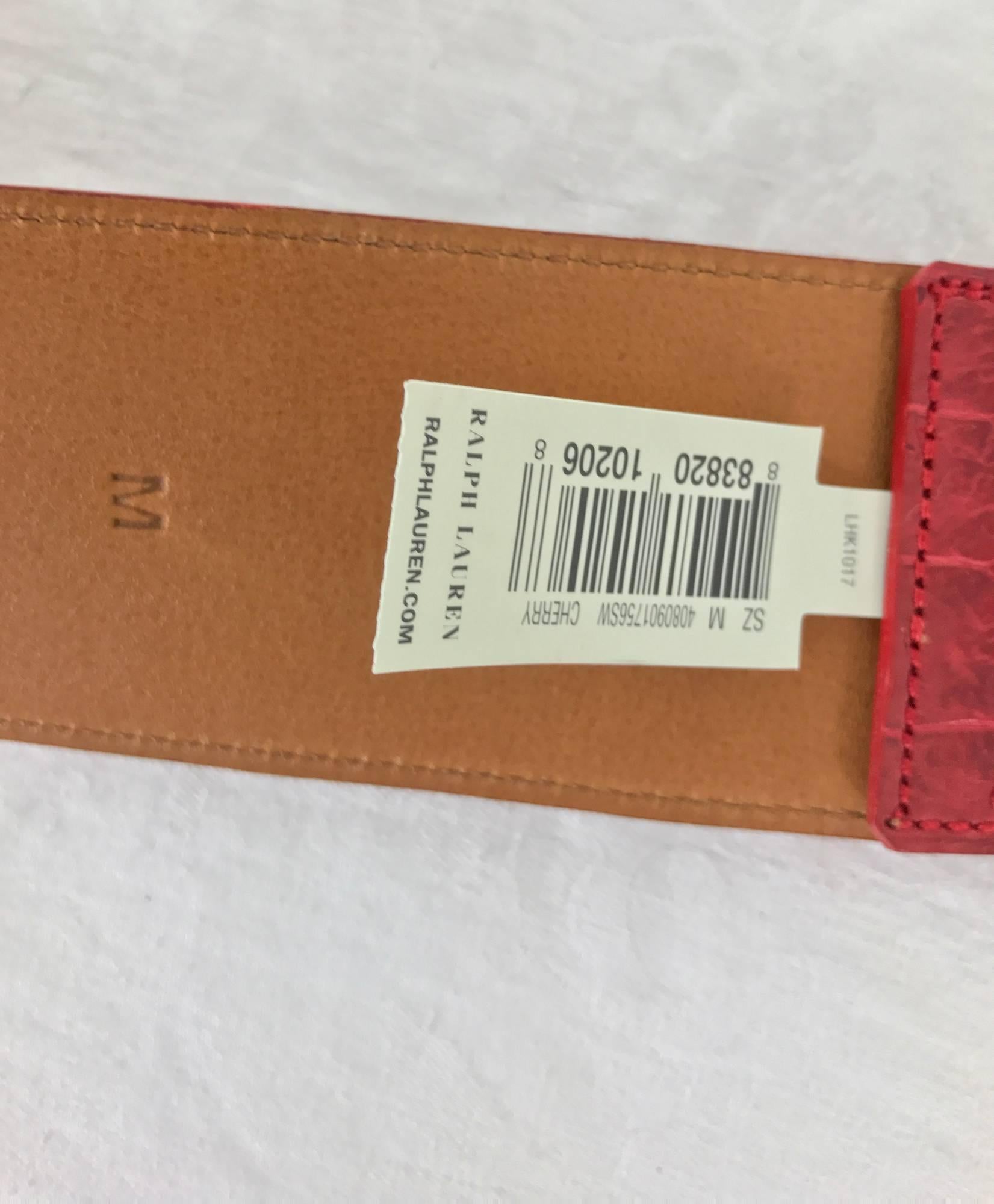 Brown Ralph Lauren red alligator belt with gold horseshoe buckle