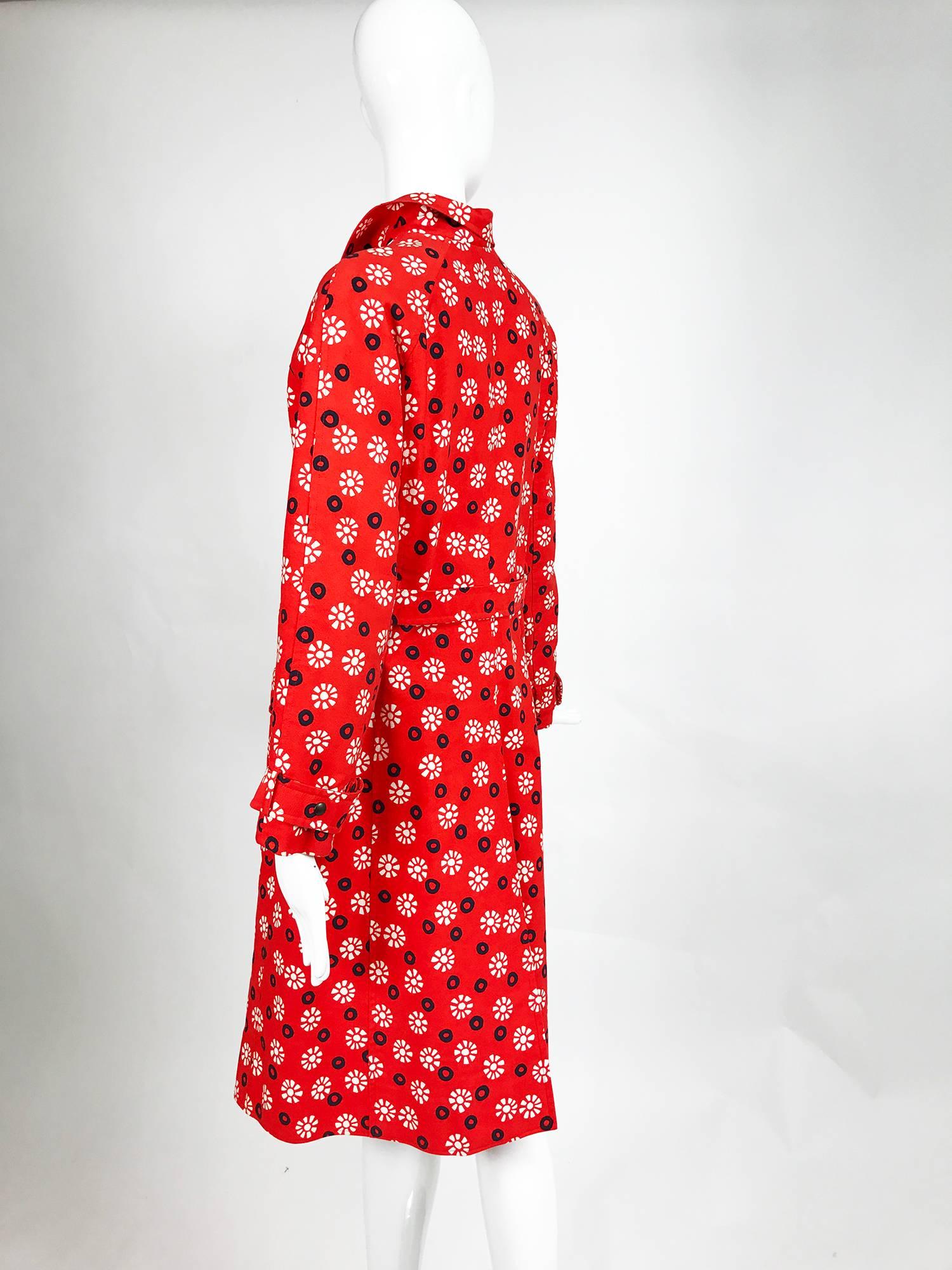 Red Vintage Emanuel Ungaro printed cotton canvas trench coat 1960s