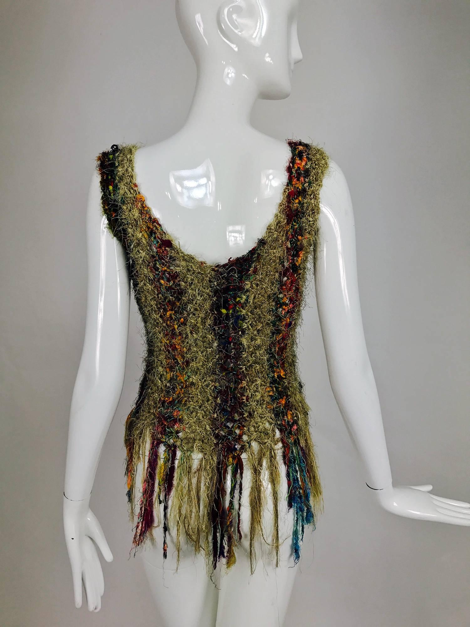 Vintage art to wear silk woven fringe top  1