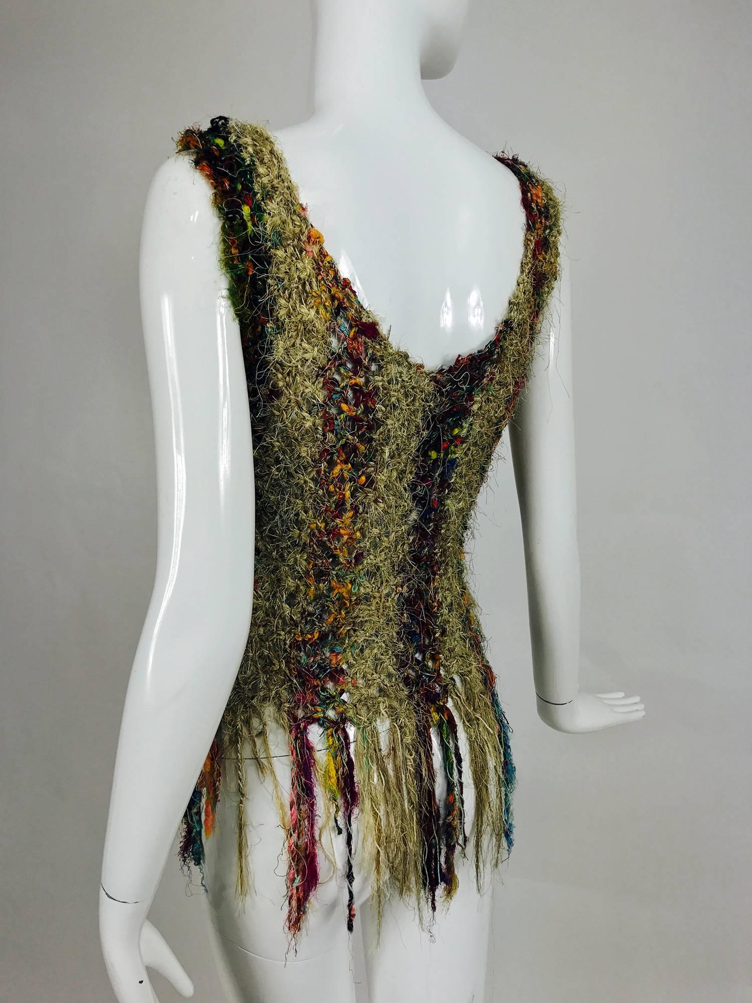 Vintage art to wear silk woven fringe top  2