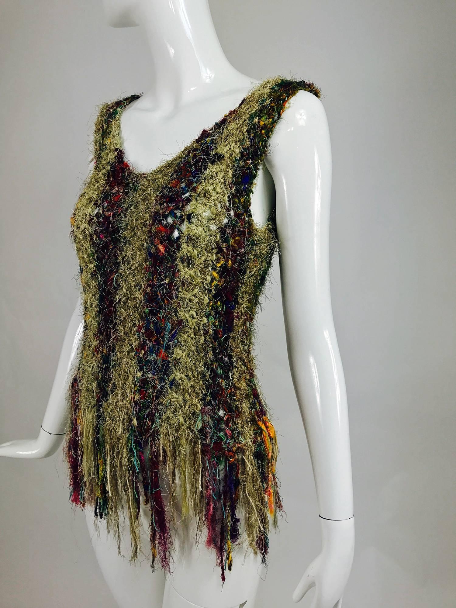 Vintage art to wear silk woven fringe top  3