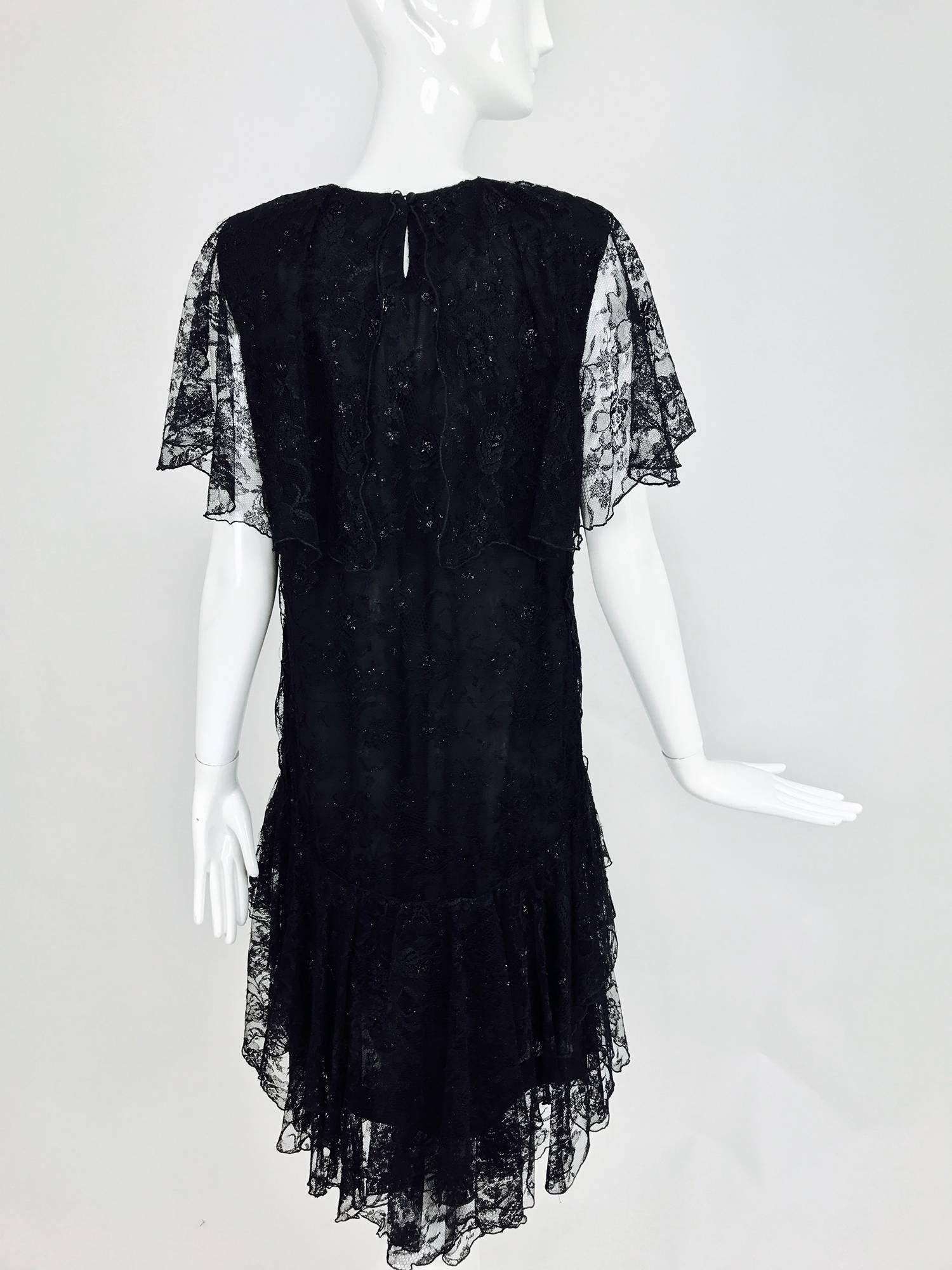 Vintage Holly Harp black lace cape back dress 1980s For Sale at 1stDibs