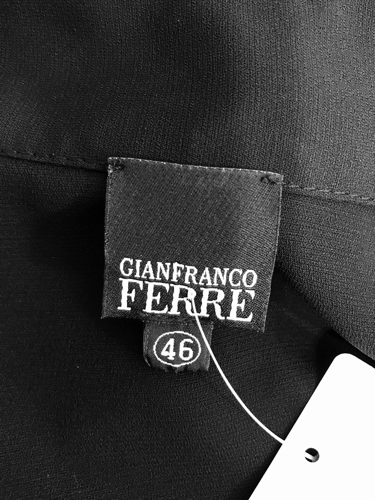 Gianfranco Ferre black crepe laser cut long sleeve button front top 5