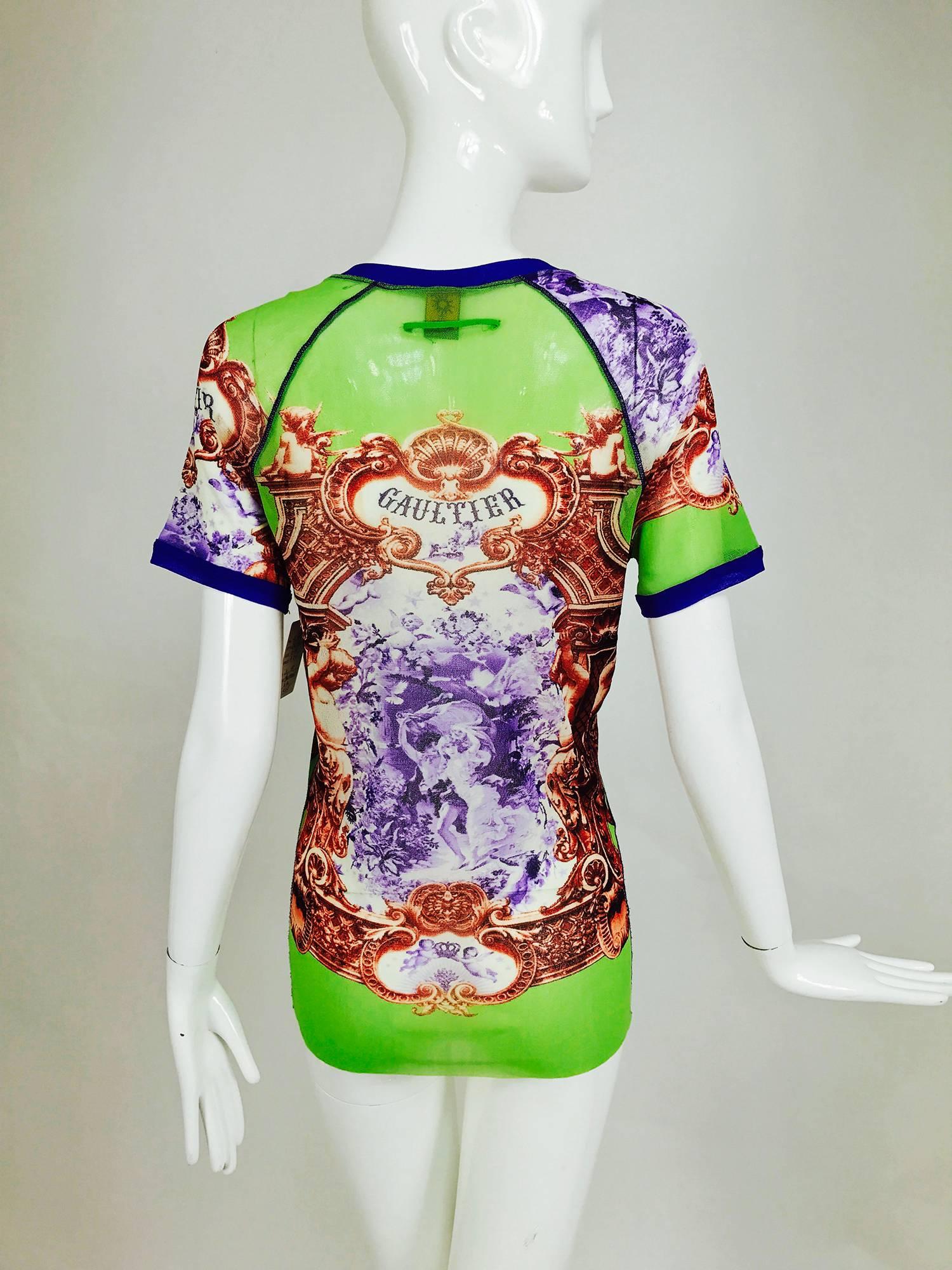 Jean Paul Gaultier Short sleeve mesh printed top Adam and Eve In Excellent Condition In West Palm Beach, FL