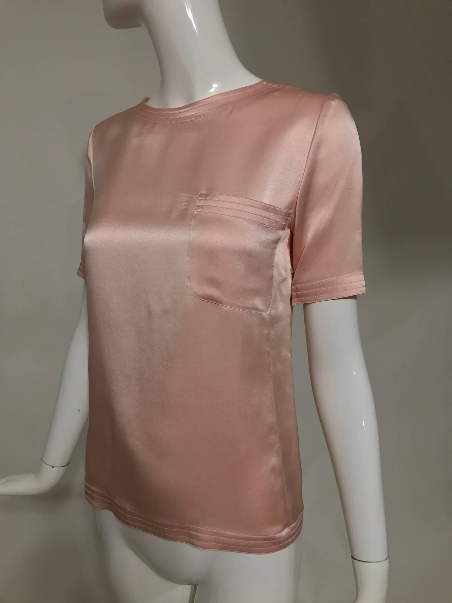 pink satin blouse short sleeve