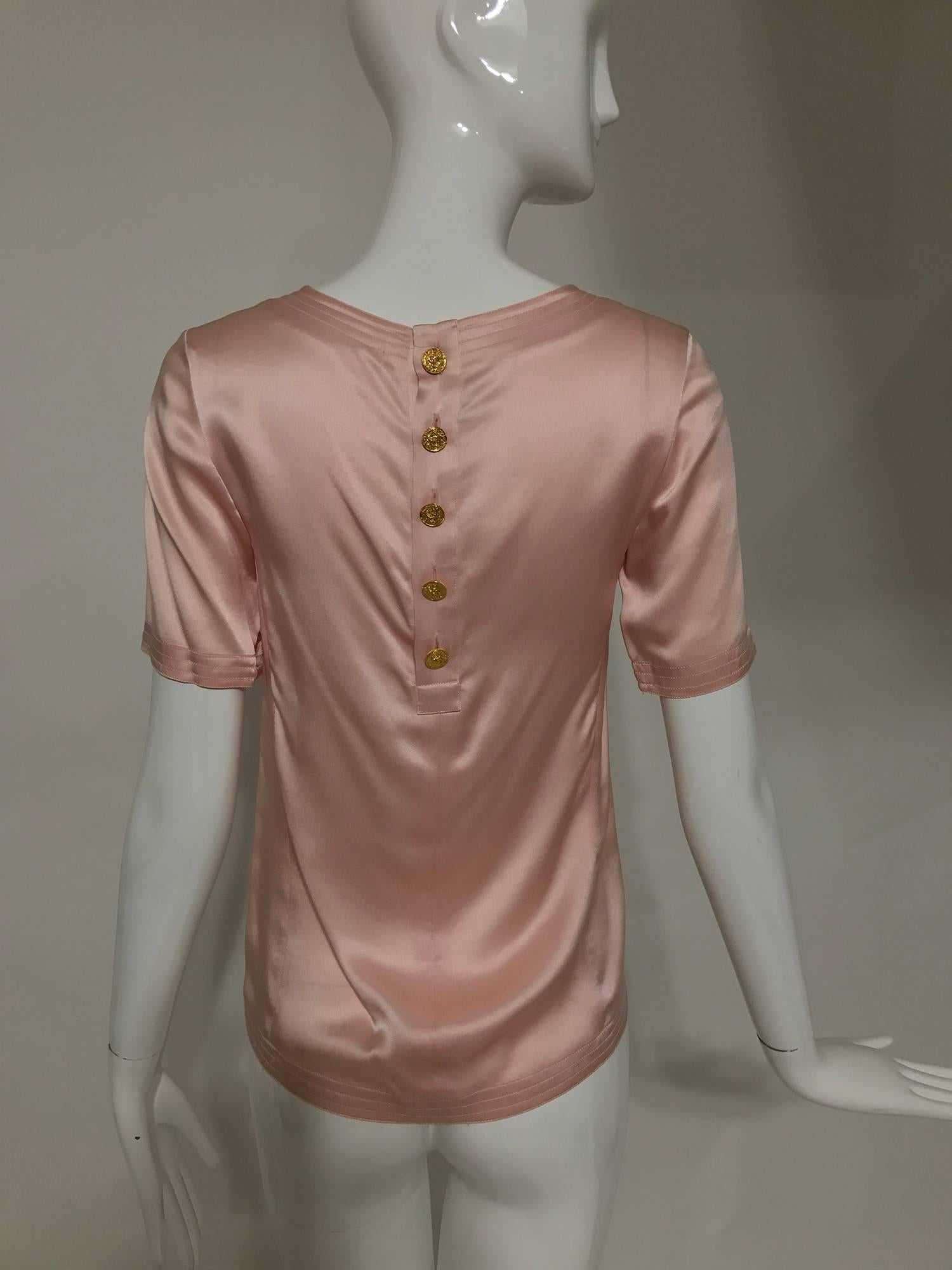 pink silk blouse short sleeve