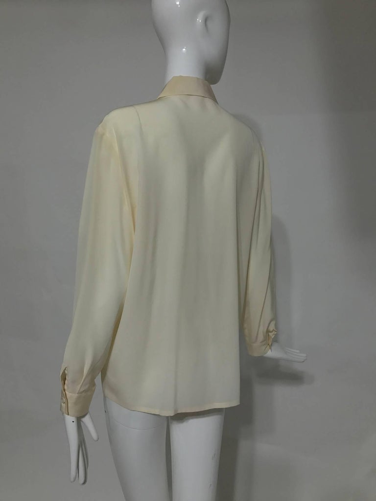 Valentino cream fine silk crepe long sleeve blouse For Sale at 1stDibs