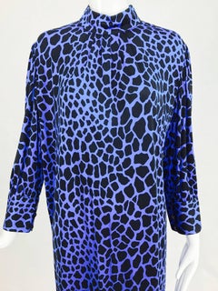 Vintage Gibi, Roma silk jersey leopard spot dress in black and blue 1970s