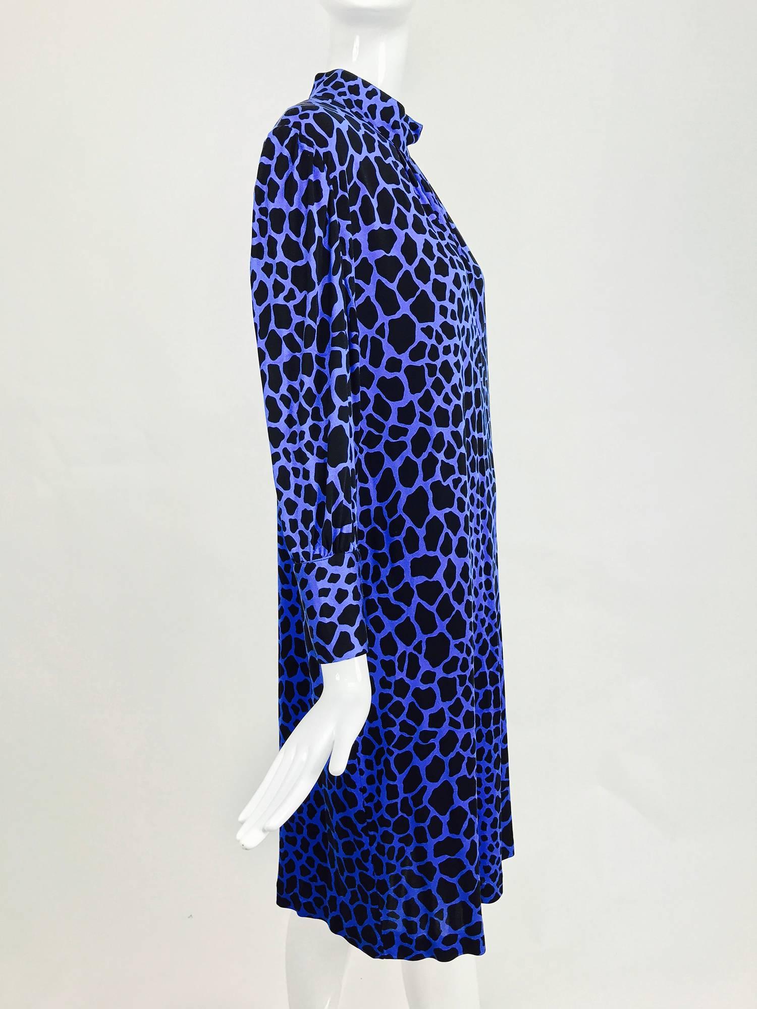 Purple Vintage Gibi, Roma silk jersey leopard spot dress in black and blue 1970s