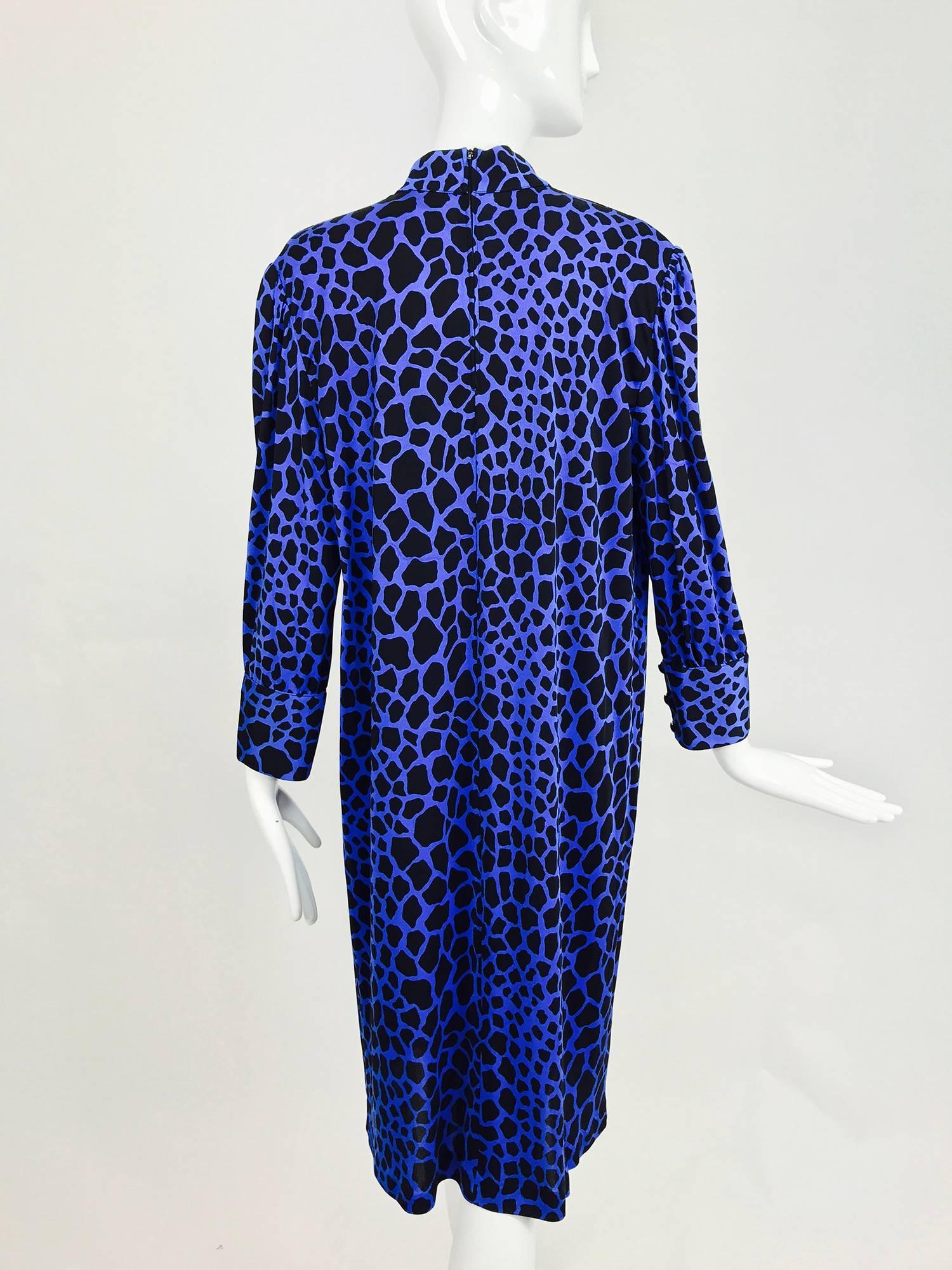 Women's Vintage Gibi, Roma silk jersey leopard spot dress in black and blue 1970s