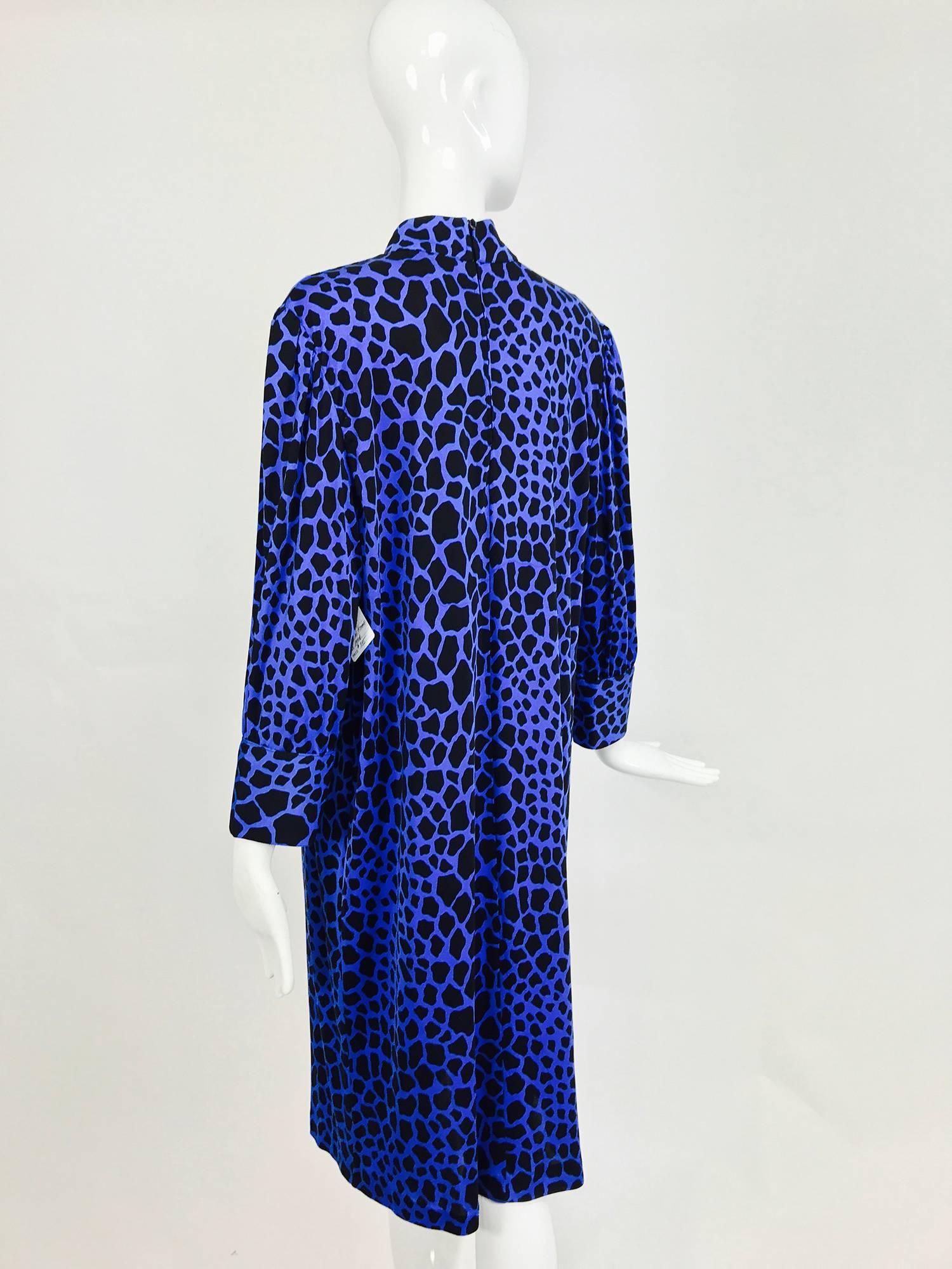 Vintage Gibi, Roma silk jersey leopard spot dress in black and blue 1970s 1