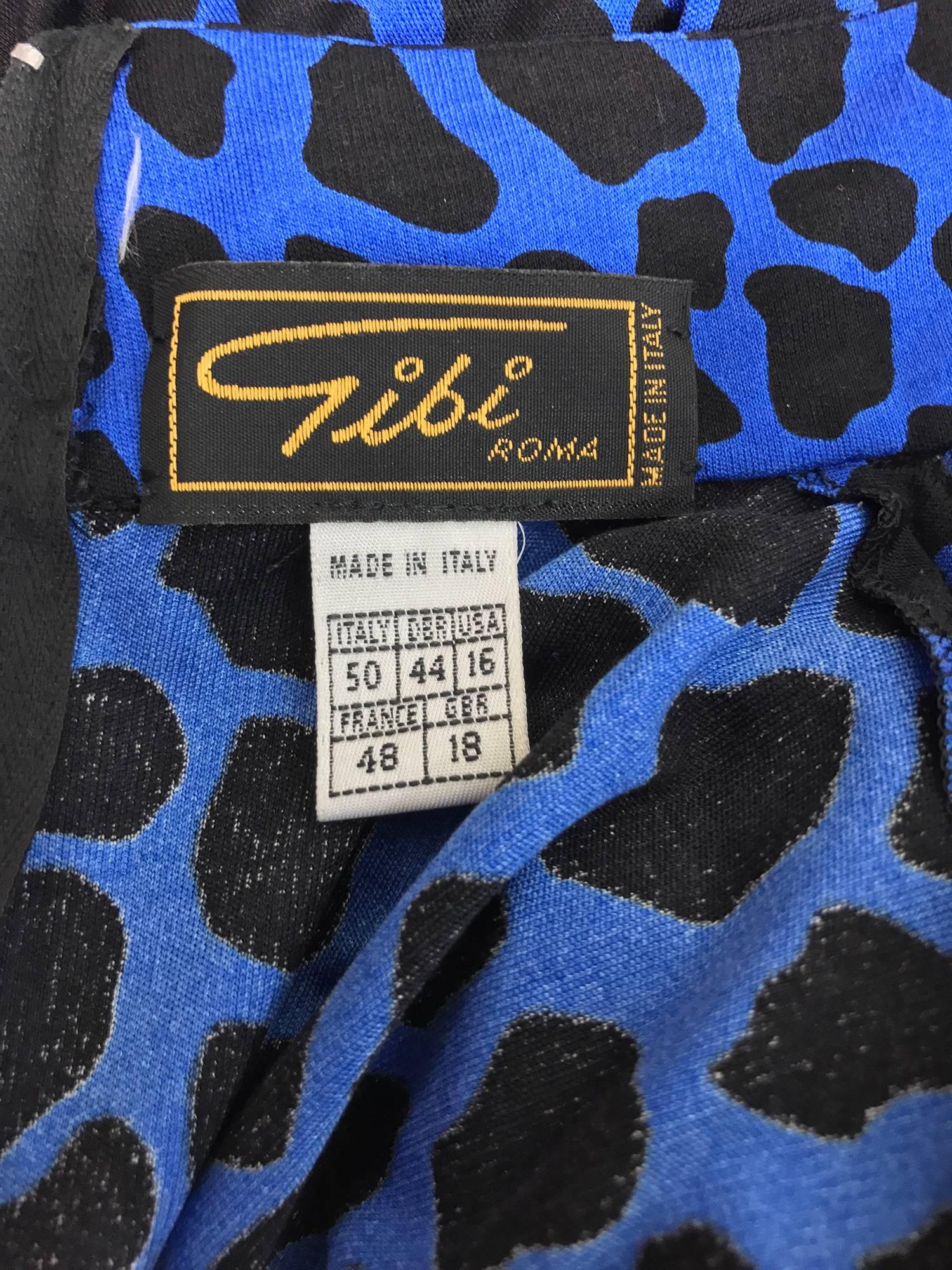 Vintage Gibi, Roma silk jersey leopard spot dress in black and blue 1970s 4