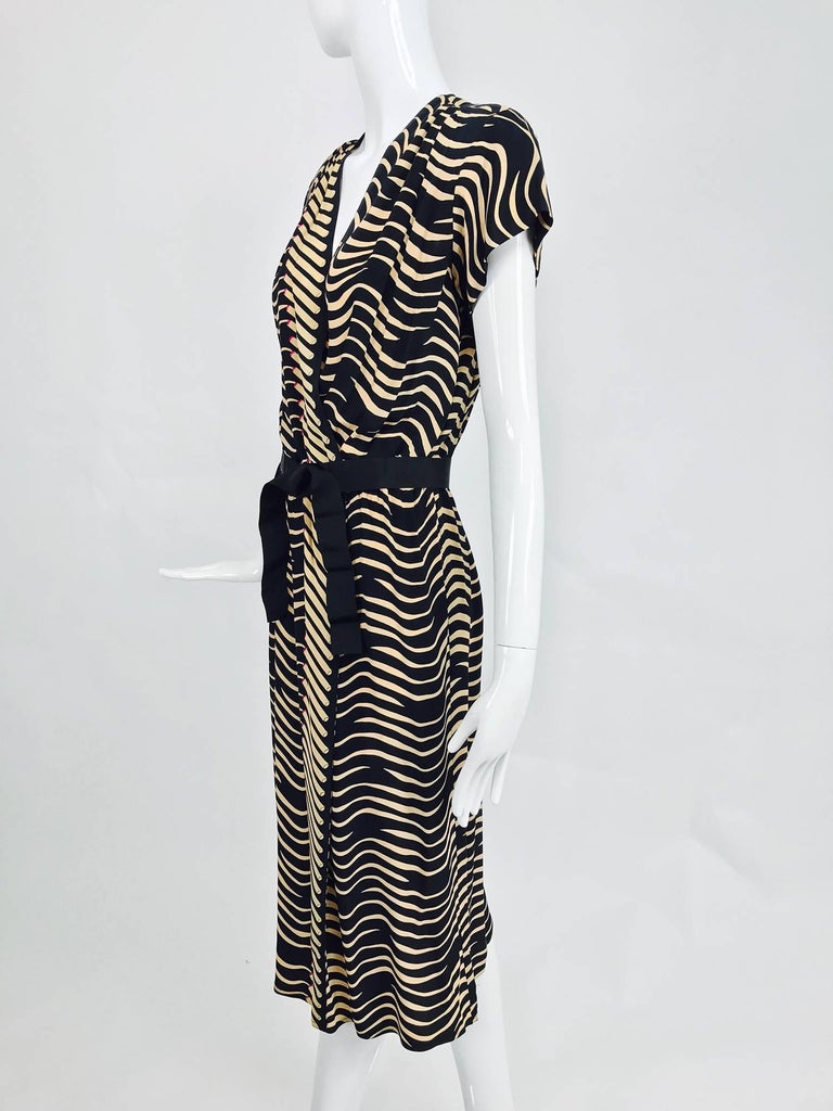 cigarette print dress SOLD Charivari Smoke Silk 1970s Palm Beach Vintage Bow Jacquard poly silk FIT cigarette print dress Model With