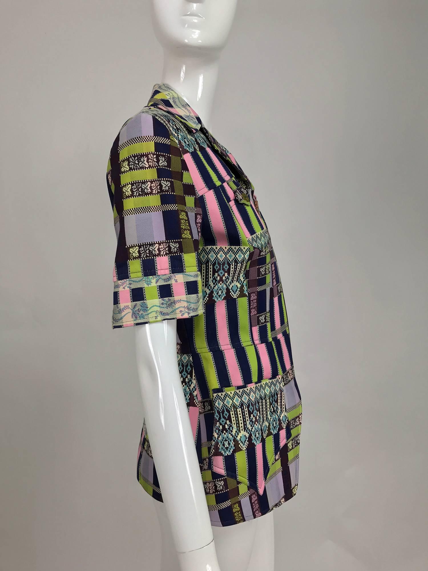 Christian LaCroix Bazar zipper front Short sleeve jacket 1980s For Sale 2
