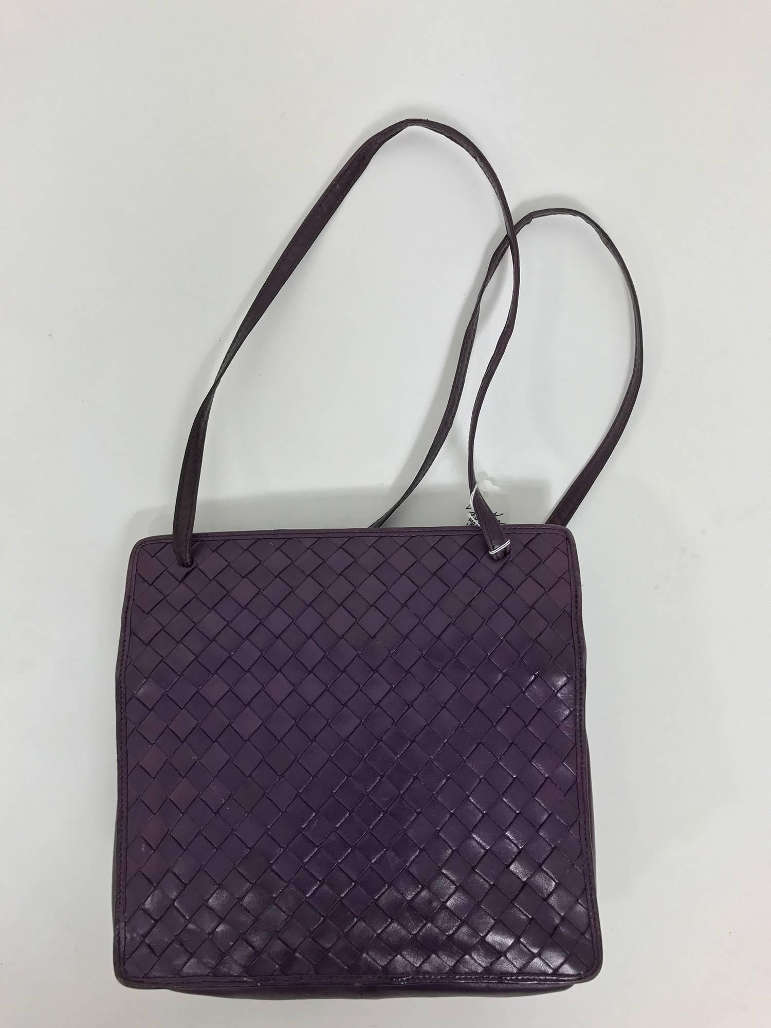 Black Bottega Veneta vintage 1980s intrecciato soft purple leather handbag 1980s
