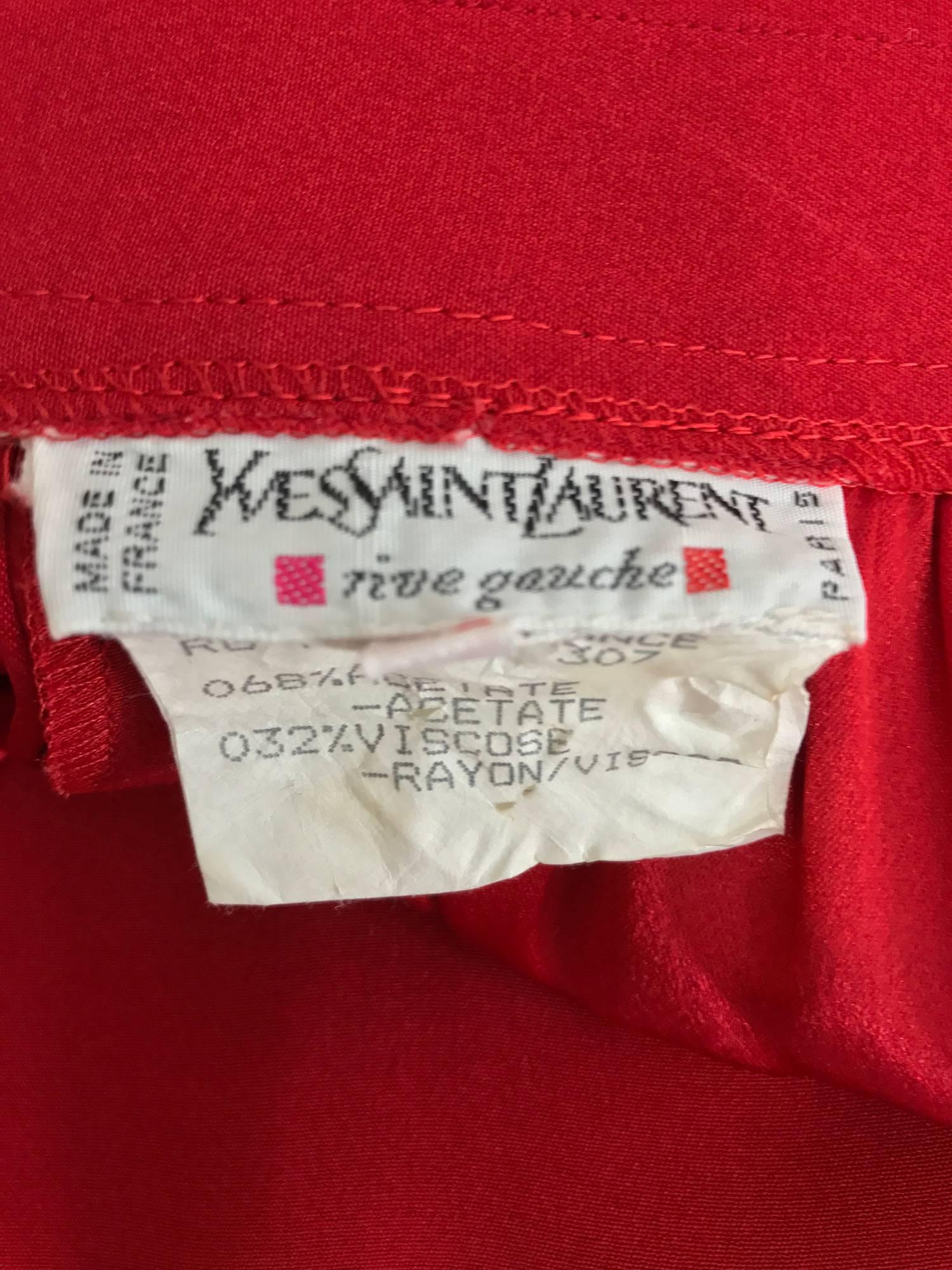 Vintage Yves Saint Laurent candy red satin back crepe full leg trousers 1990s 2