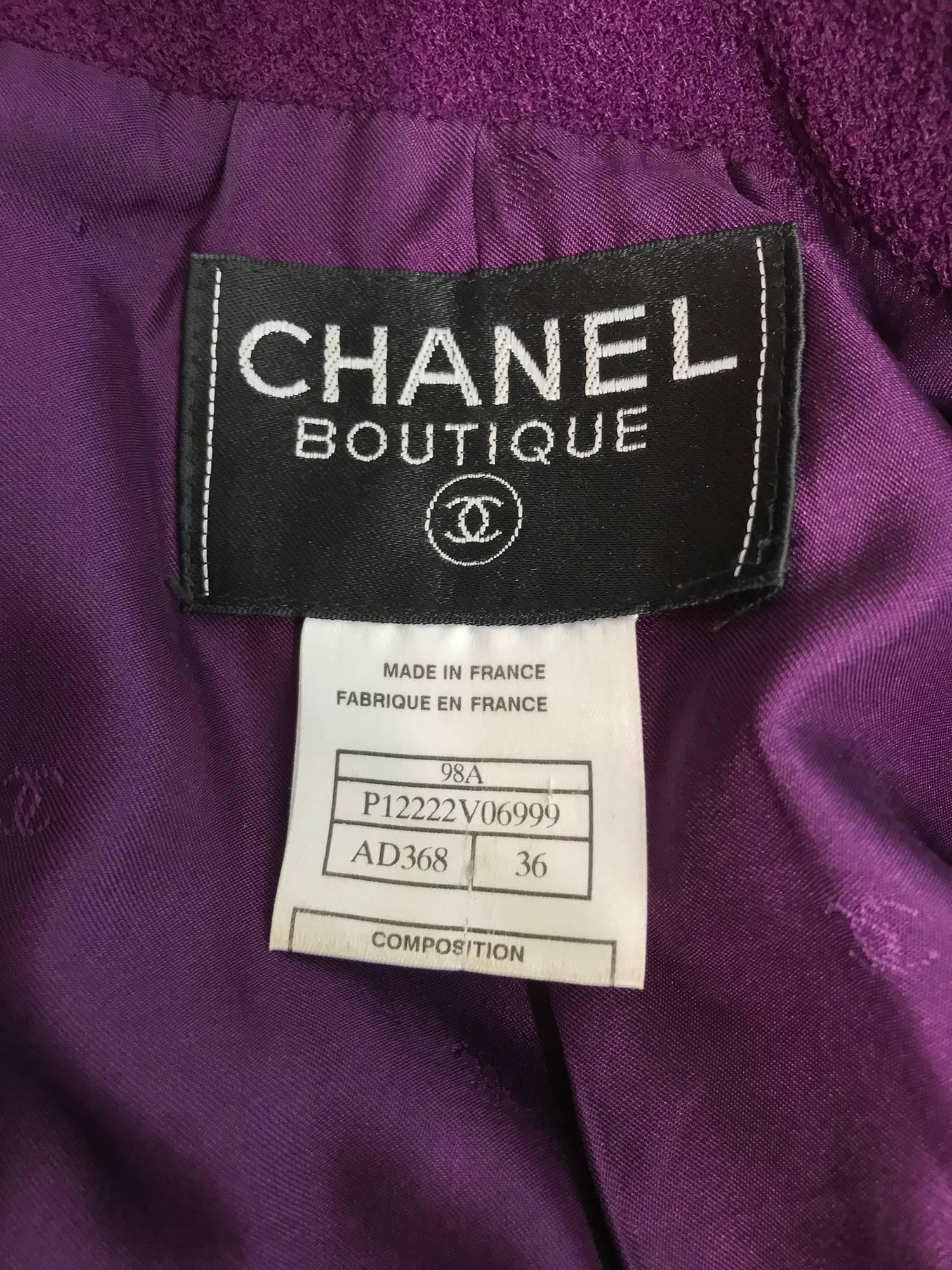 Chanel aubergine boucle classic double breasted skirt suit 1998A For Sale 2