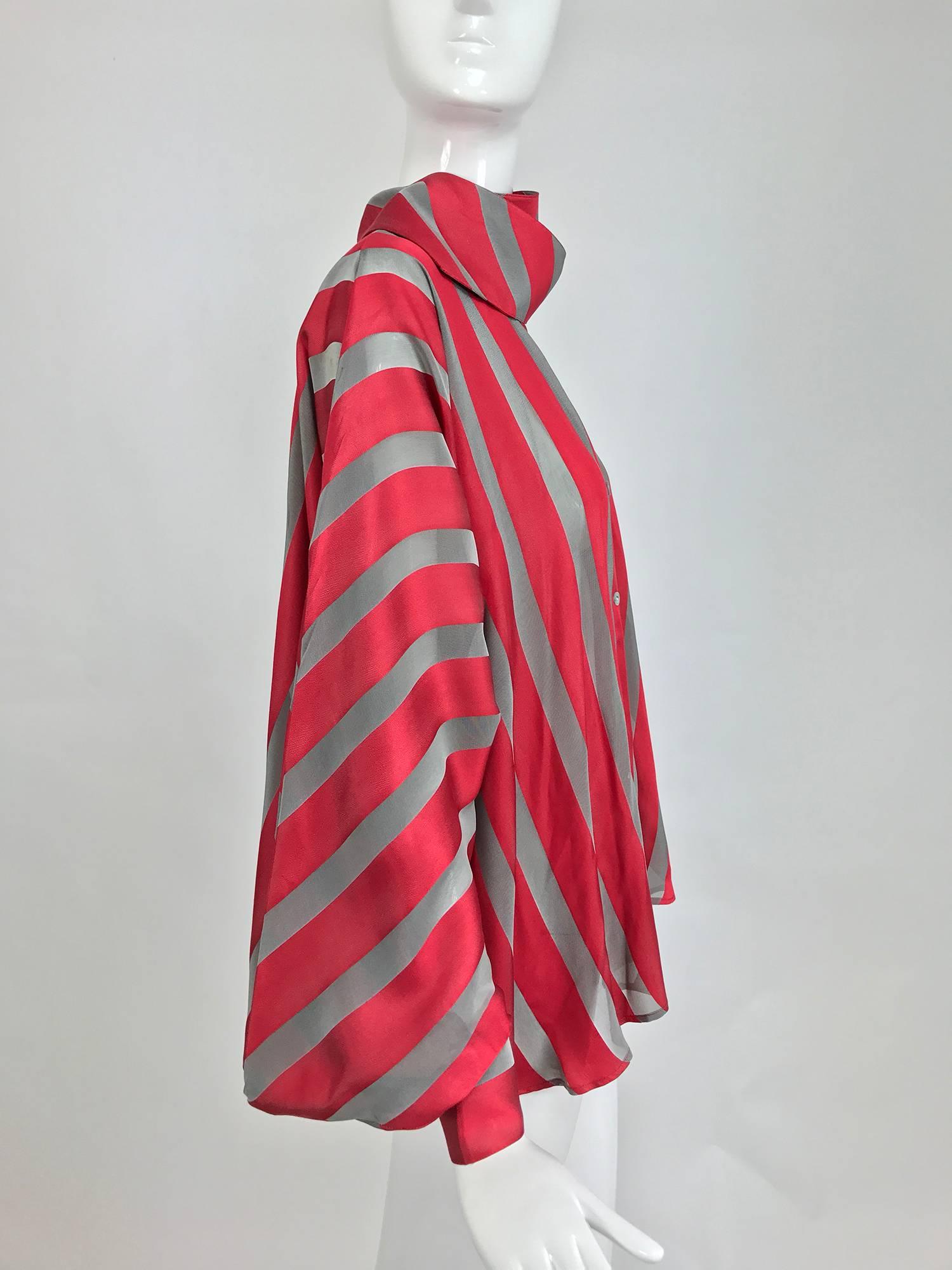 Gianfranco Ferre red and grey silk stripe unique sleeve swing blouse 1990s 3