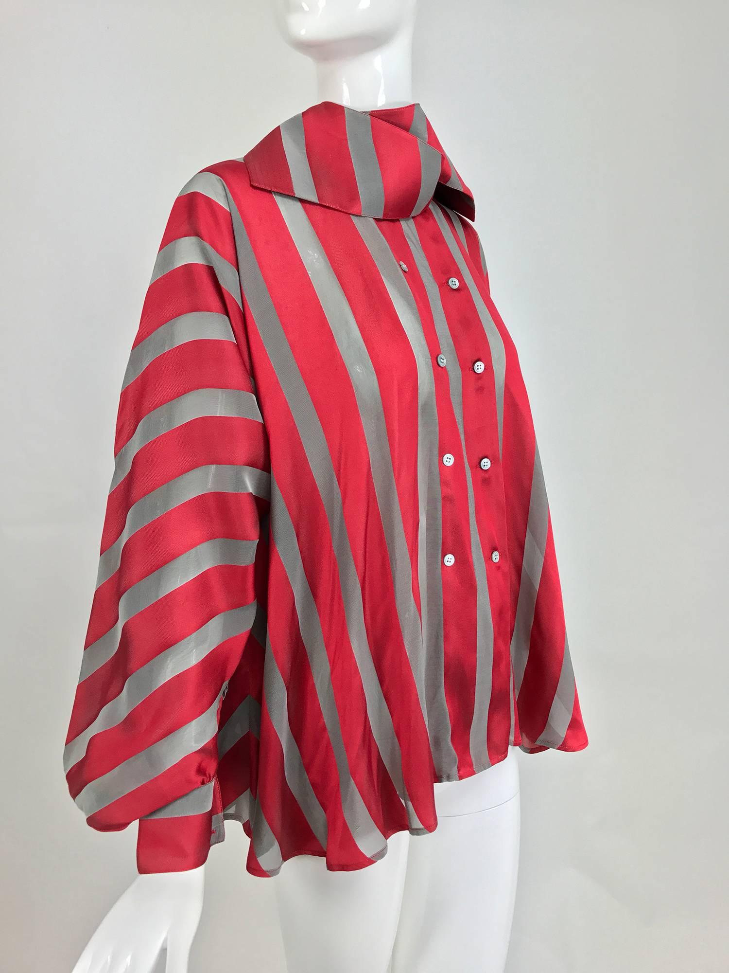 Gianfranco Ferre red and grey silk stripe unique sleeve swing blouse 1990s 4