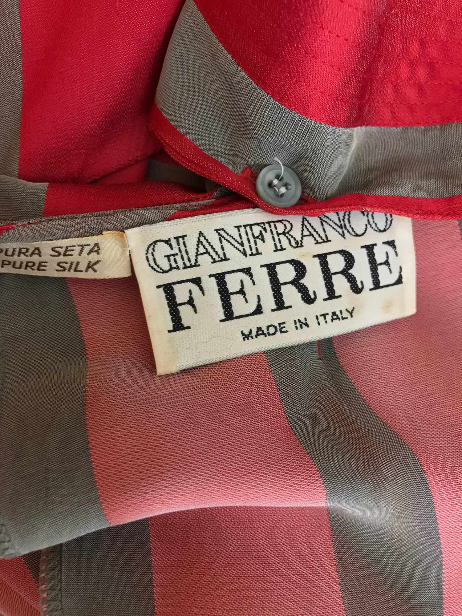 Gianfranco Ferre red and grey silk stripe unique sleeve swing blouse 1990s 5