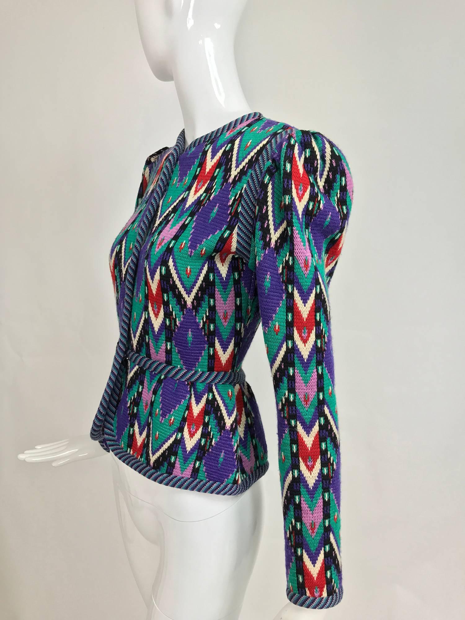 Black Yves Saint Laurent colourful geometric cardigan sweater 1970s