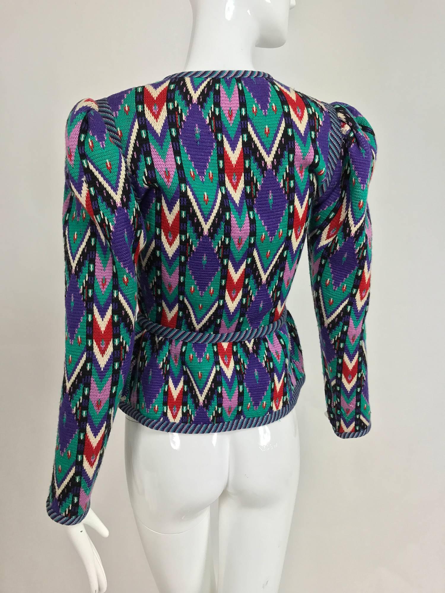 Women's Yves Saint Laurent colourful geometric cardigan sweater 1970s