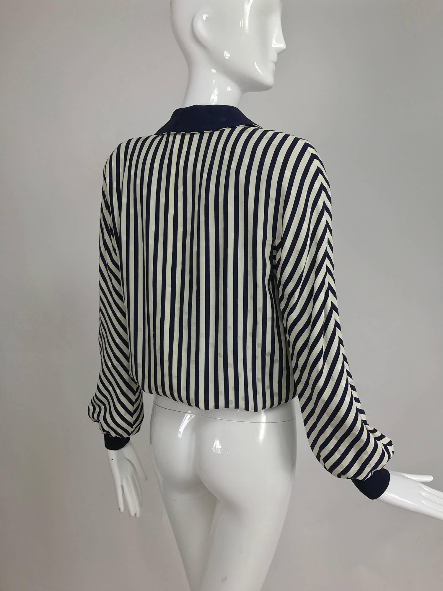 Valentino lightweight blue and white stripe figured silk bomber jacket 1990s 1