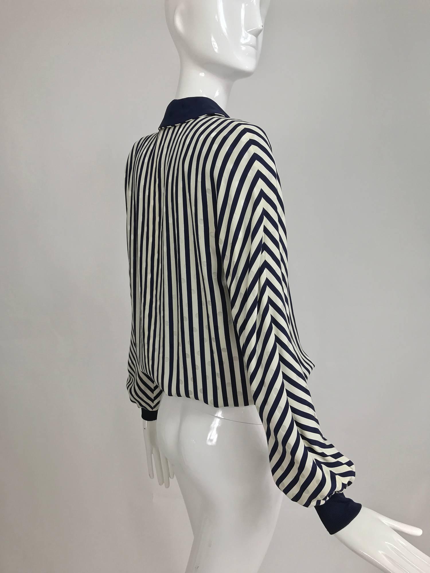 Valentino lightweight blue and white stripe figured silk bomber jacket 1990s 2