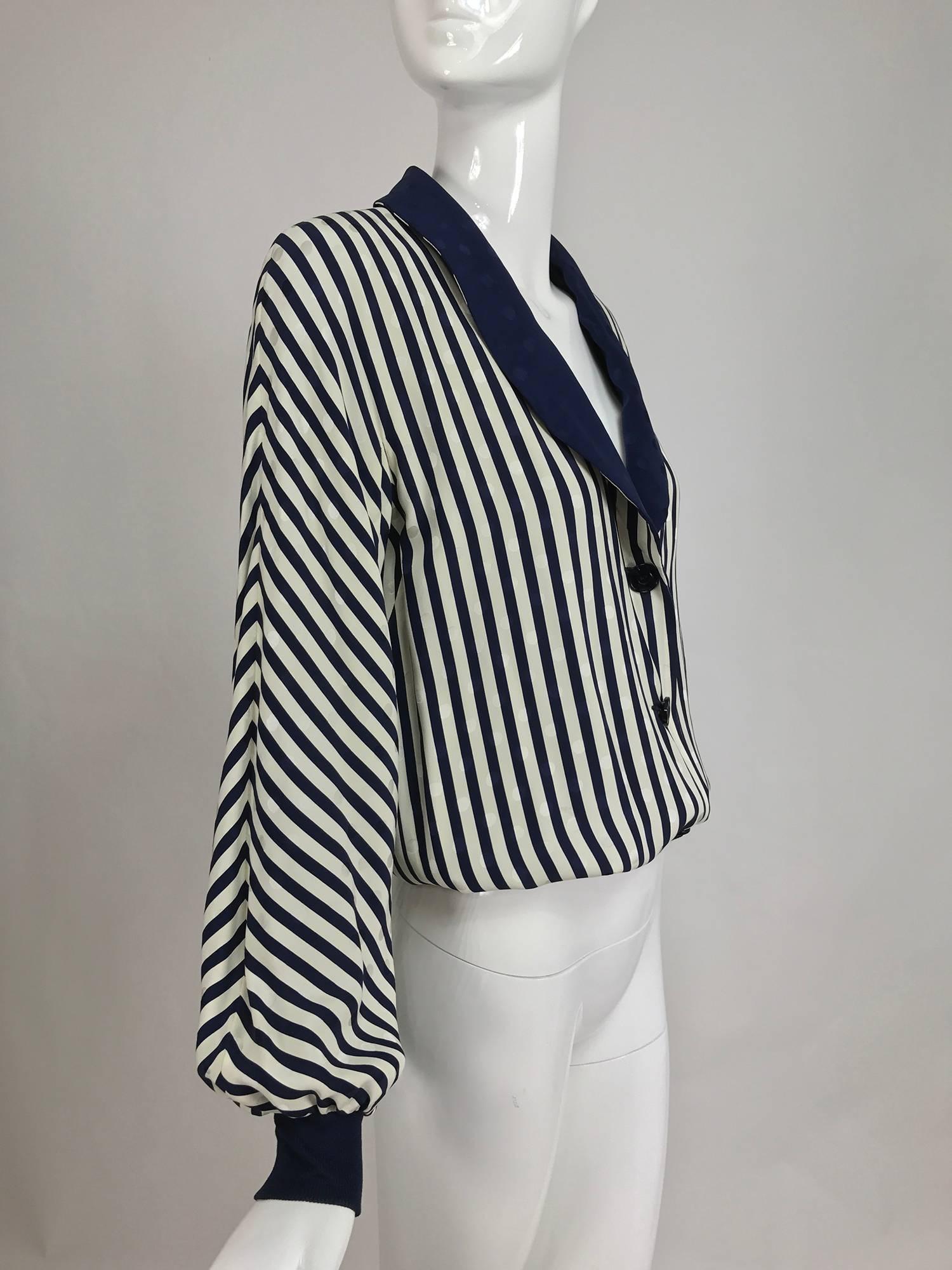 Valentino lightweight blue and white stripe figured silk bomber jacket 1990s 3