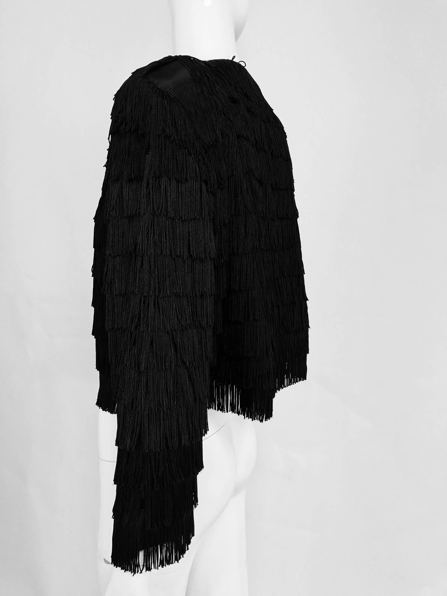 Women's Dramatic Black crepe totally fringed jacket 1980s