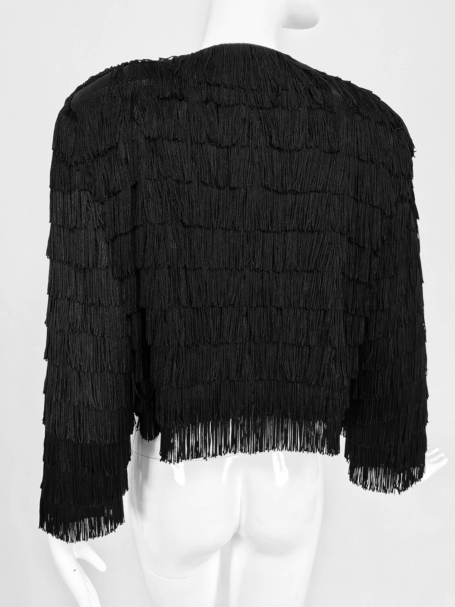 Dramatic Black crepe totally fringed jacket 1980s 1