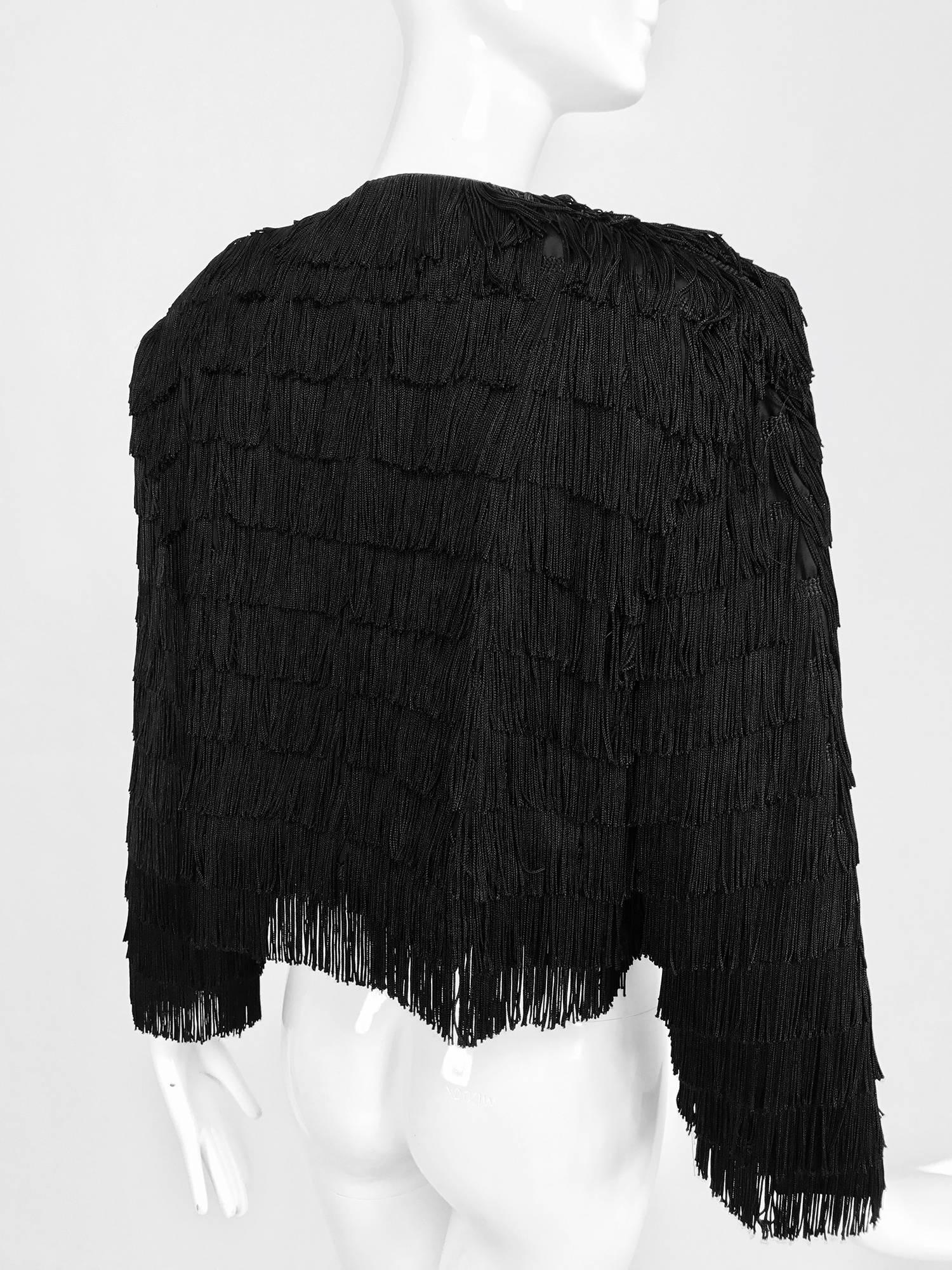 Dramatic Black crepe totally fringed jacket 1980s 2