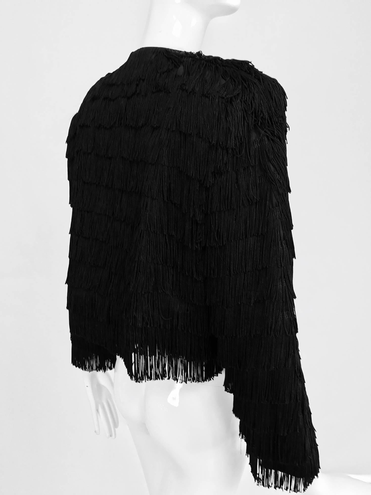 Dramatic Black crepe totally fringed jacket 1980s 3