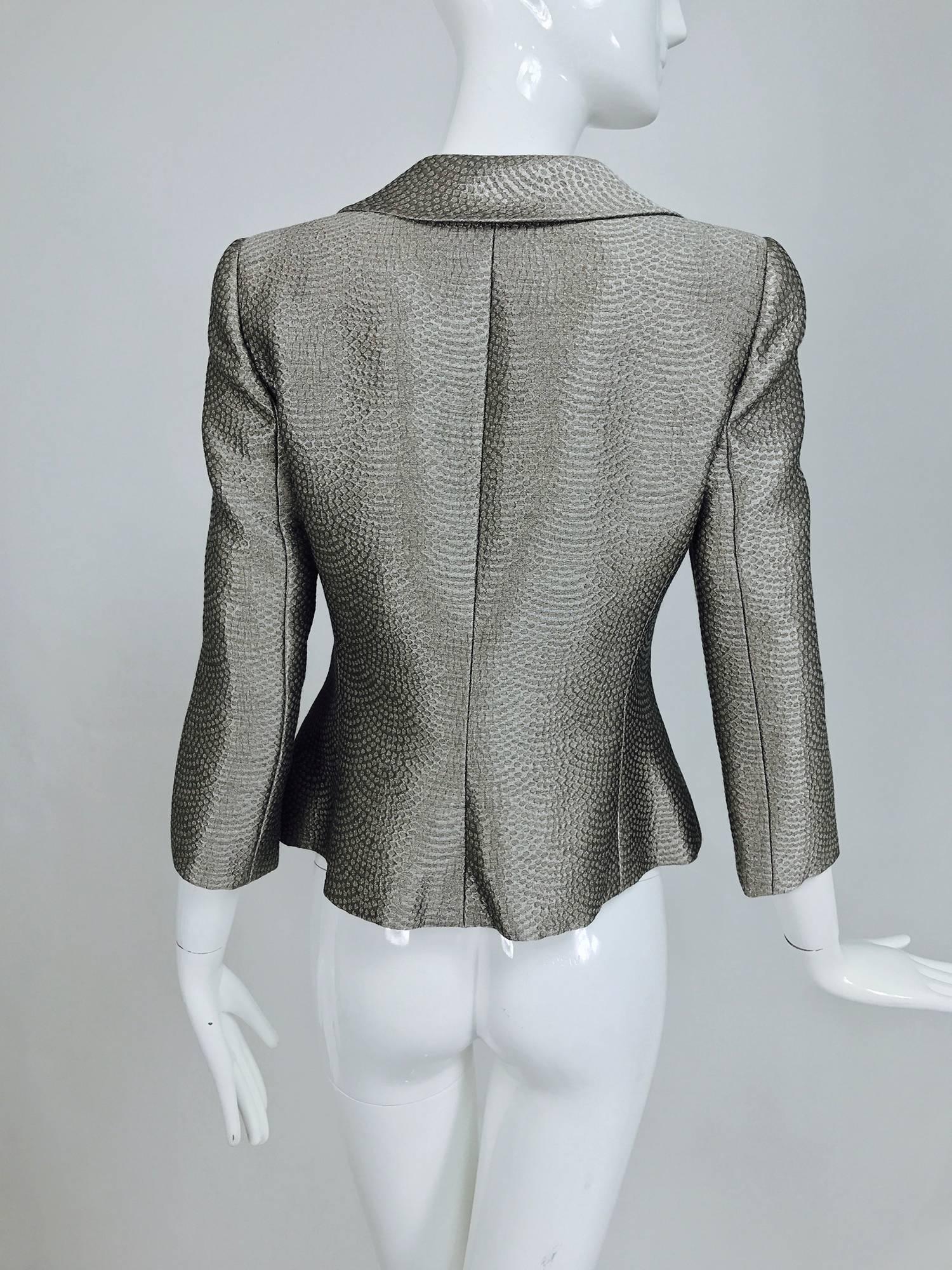 Women's Armani Collezioni textured silver metallic plunge bow front jacket 