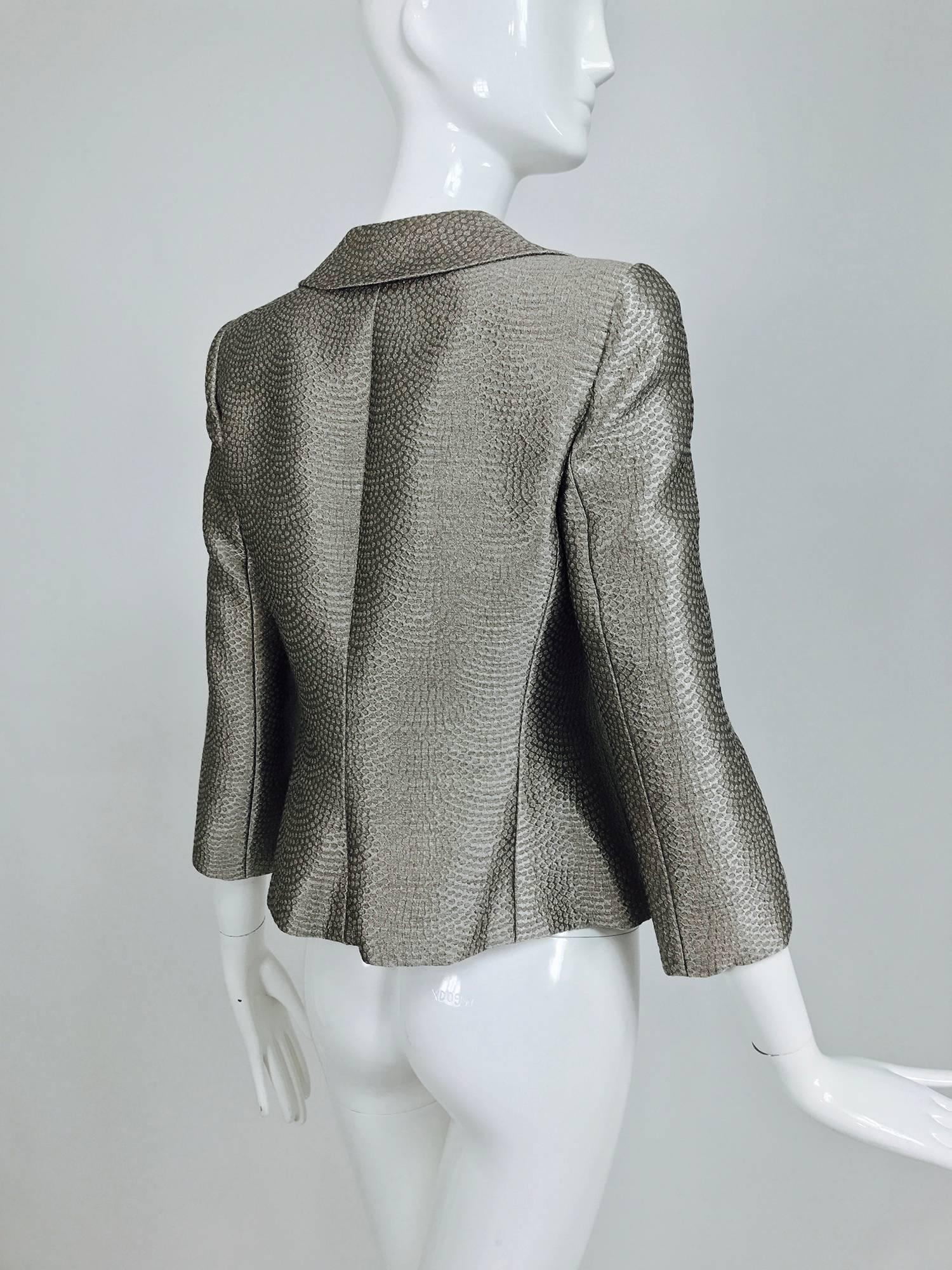 Armani Collezioni textured silver metallic plunge bow front jacket  1