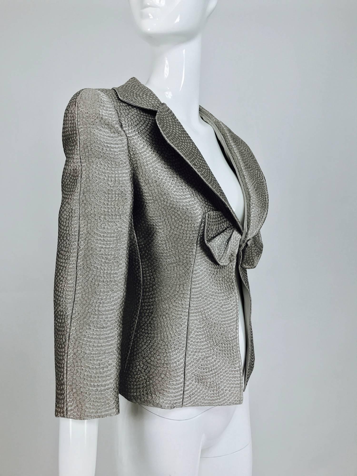 Armani Collezioni textured silver metallic plunge bow front jacket  2