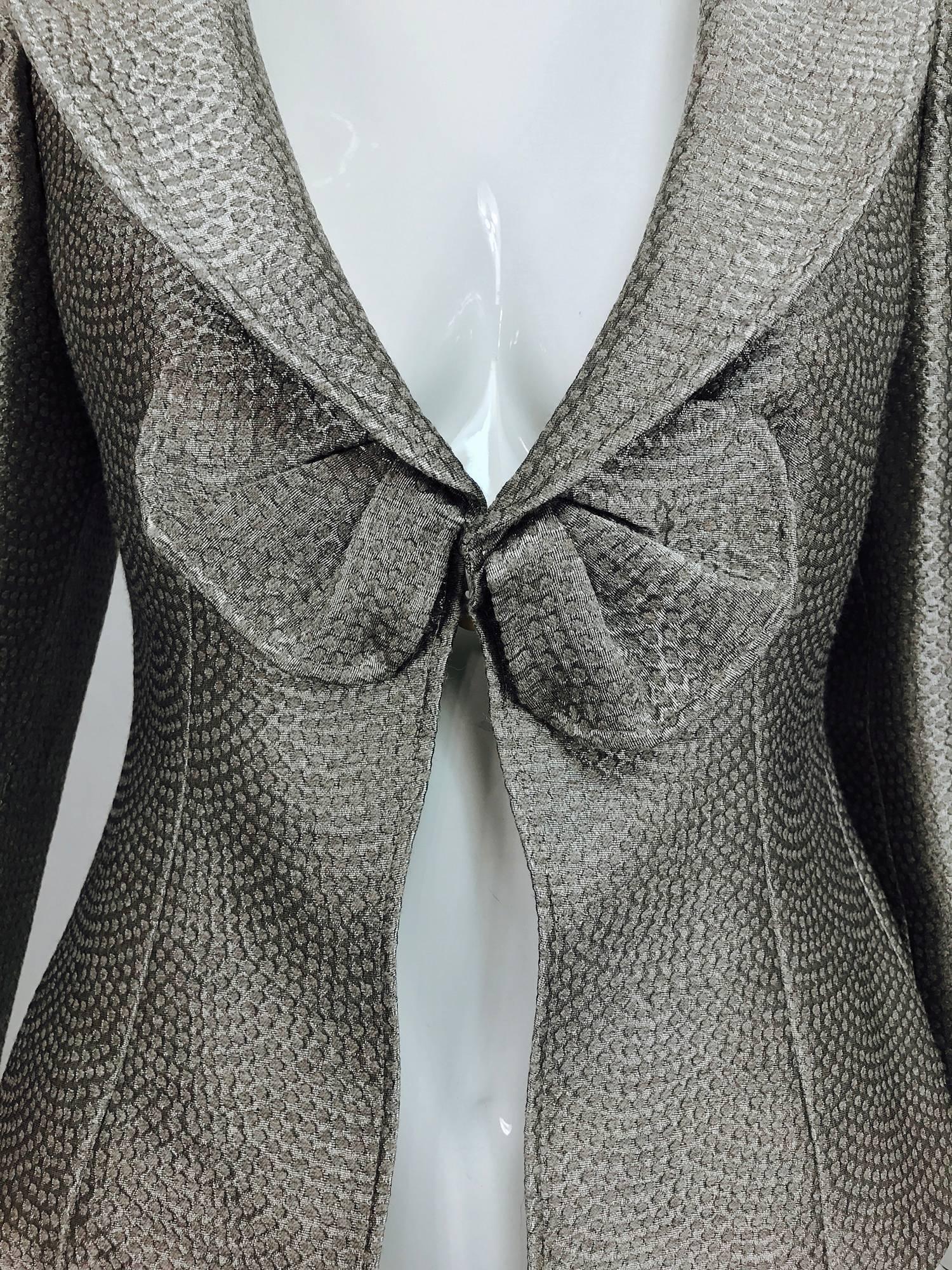 Armani Collezioni textured silver metallic plunge bow front jacket  4