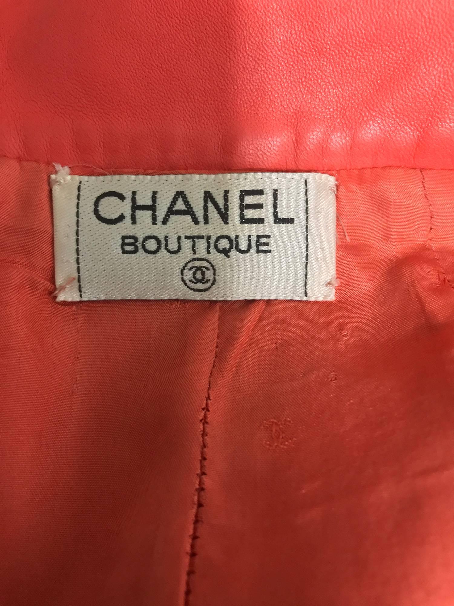 Chanel Vintage 1990s coral red leather skirt with pockets 3