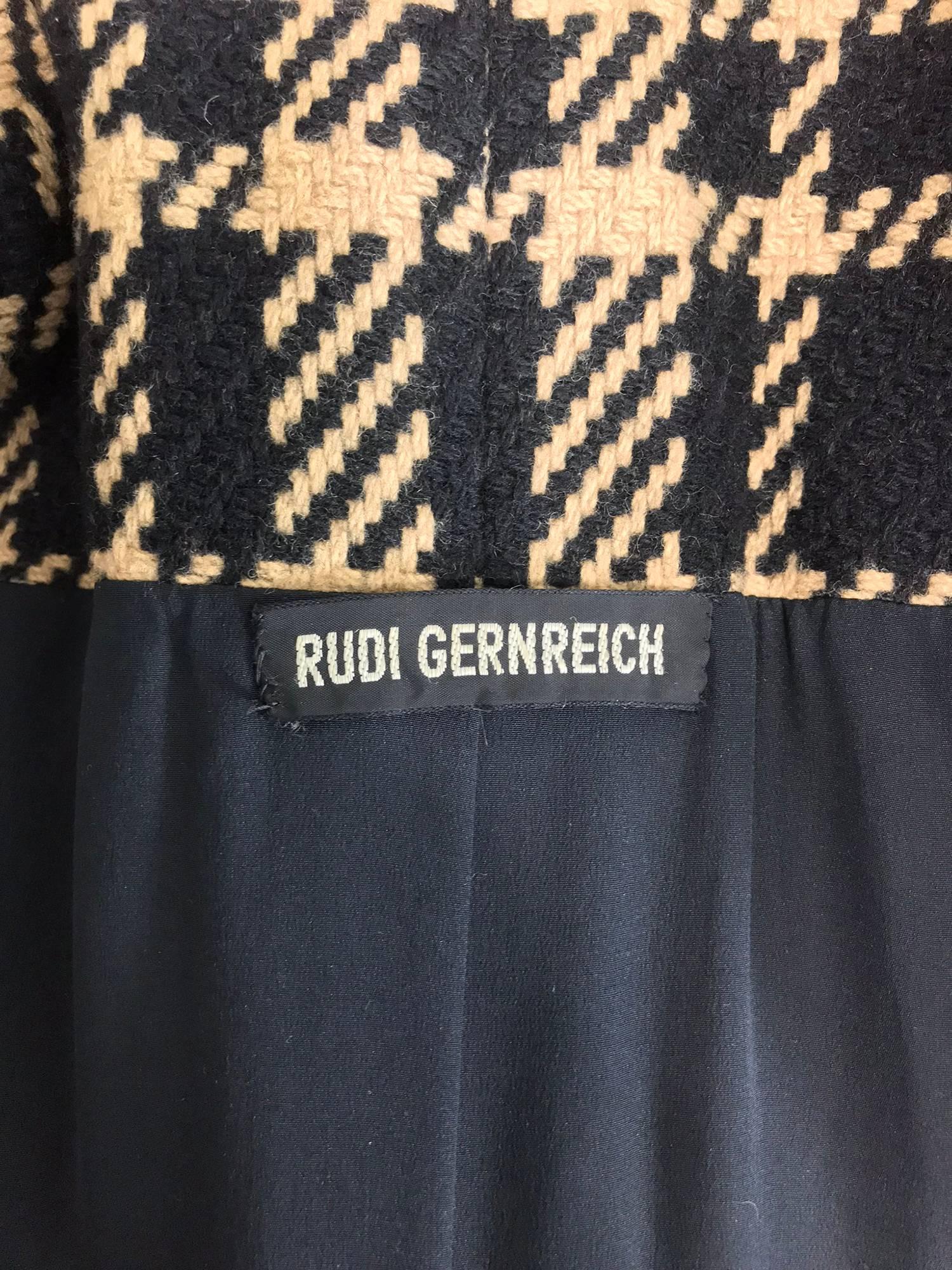 Rudi Gernreich vintage 1960s mod black and tan wool plaid mini cape tent coat 2