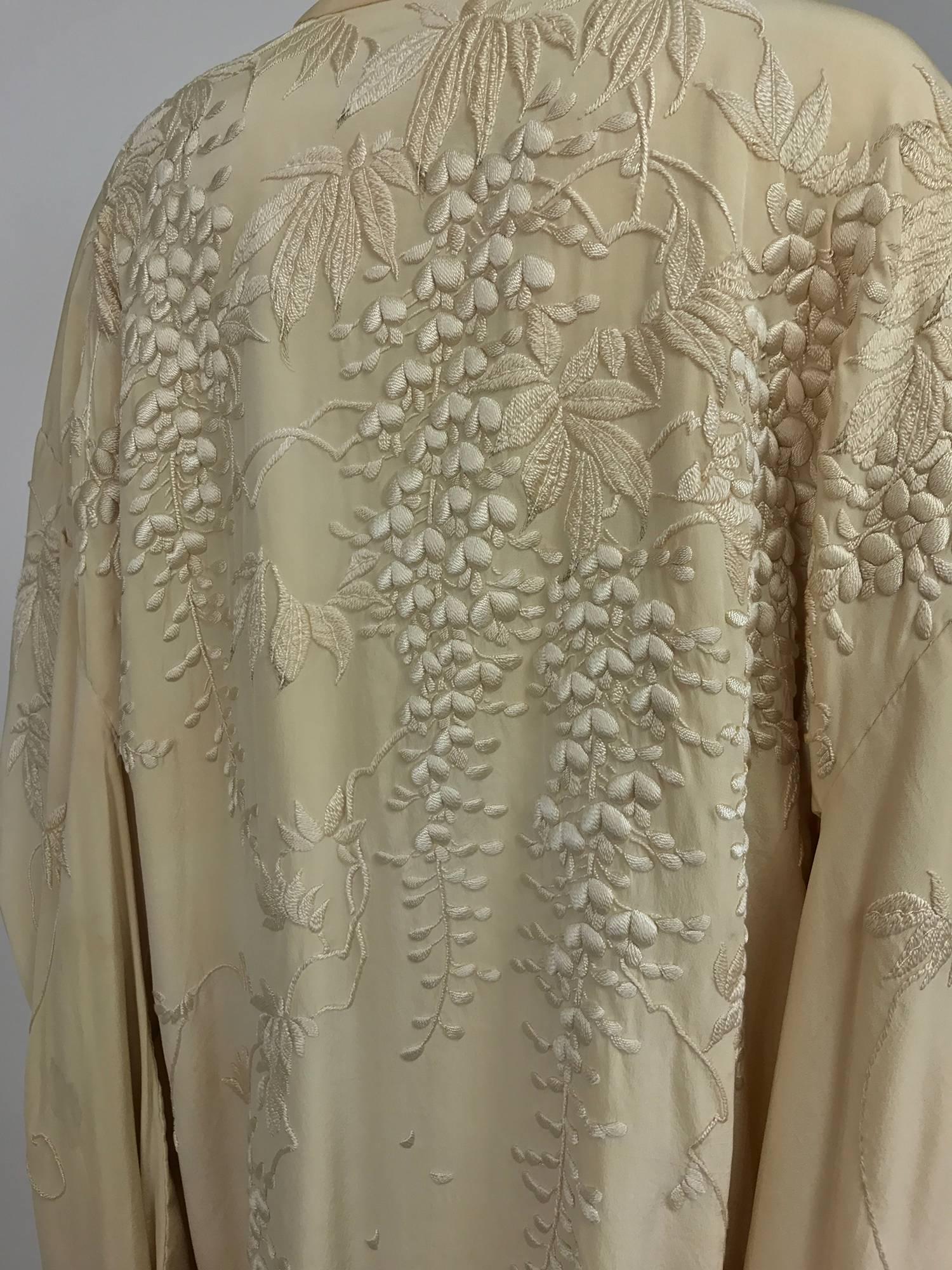 Vintage wisteria embroidered cream silk short kimono 1920s 3