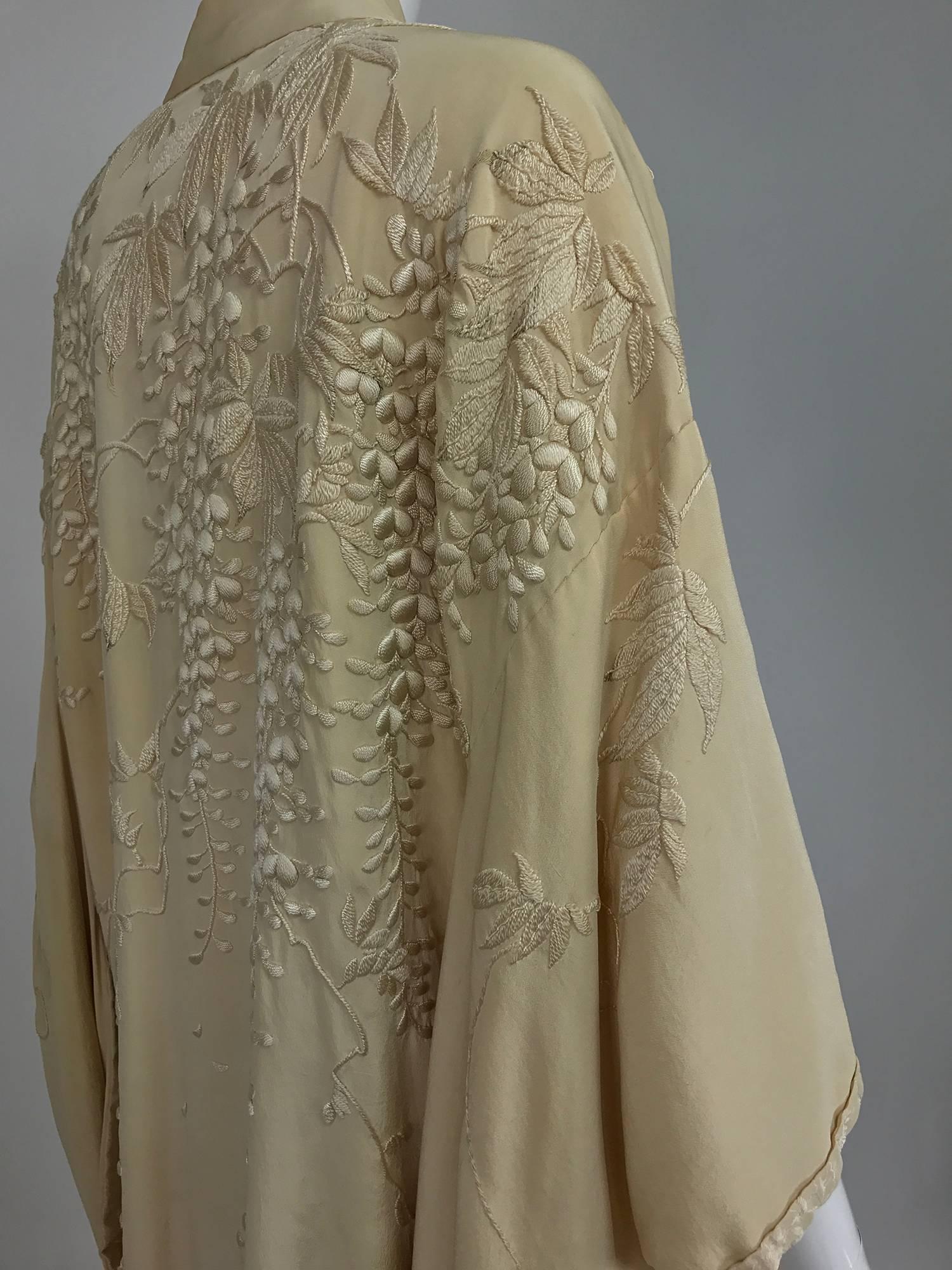 Vintage wisteria embroidered cream silk short kimono 1920s 4