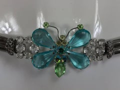 Schreiner New York signed aqua green crystal with silver stretch belt 1960s
