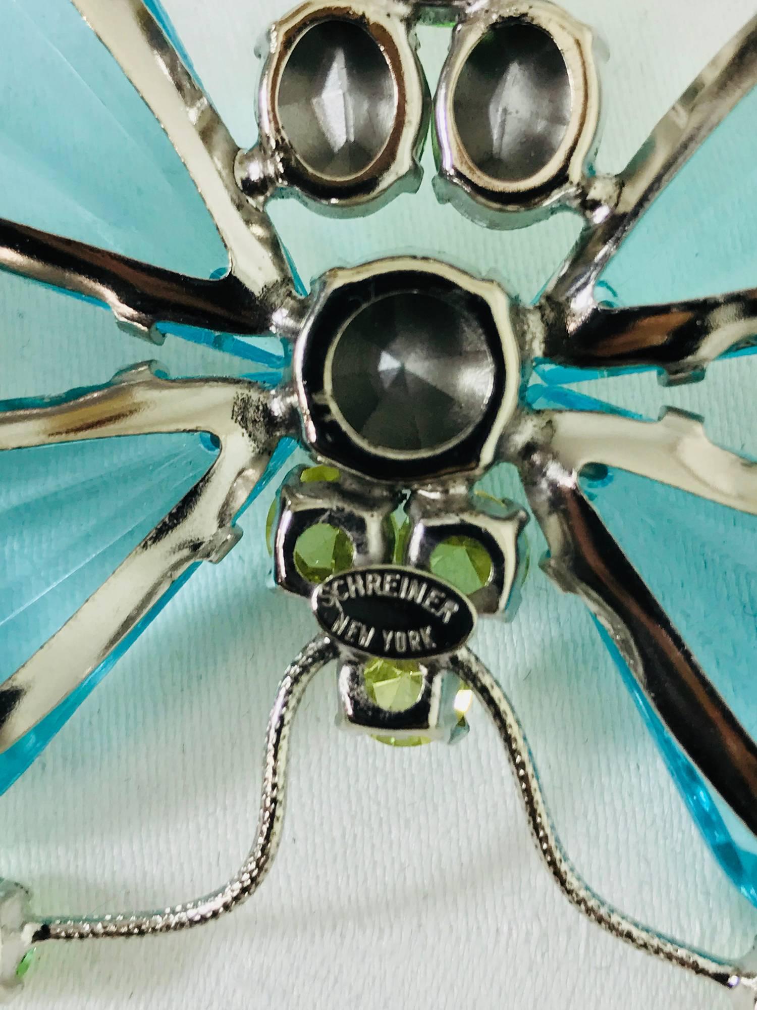 Women's Schreiner New York signed aqua green crystal with silver stretch belt 1960s