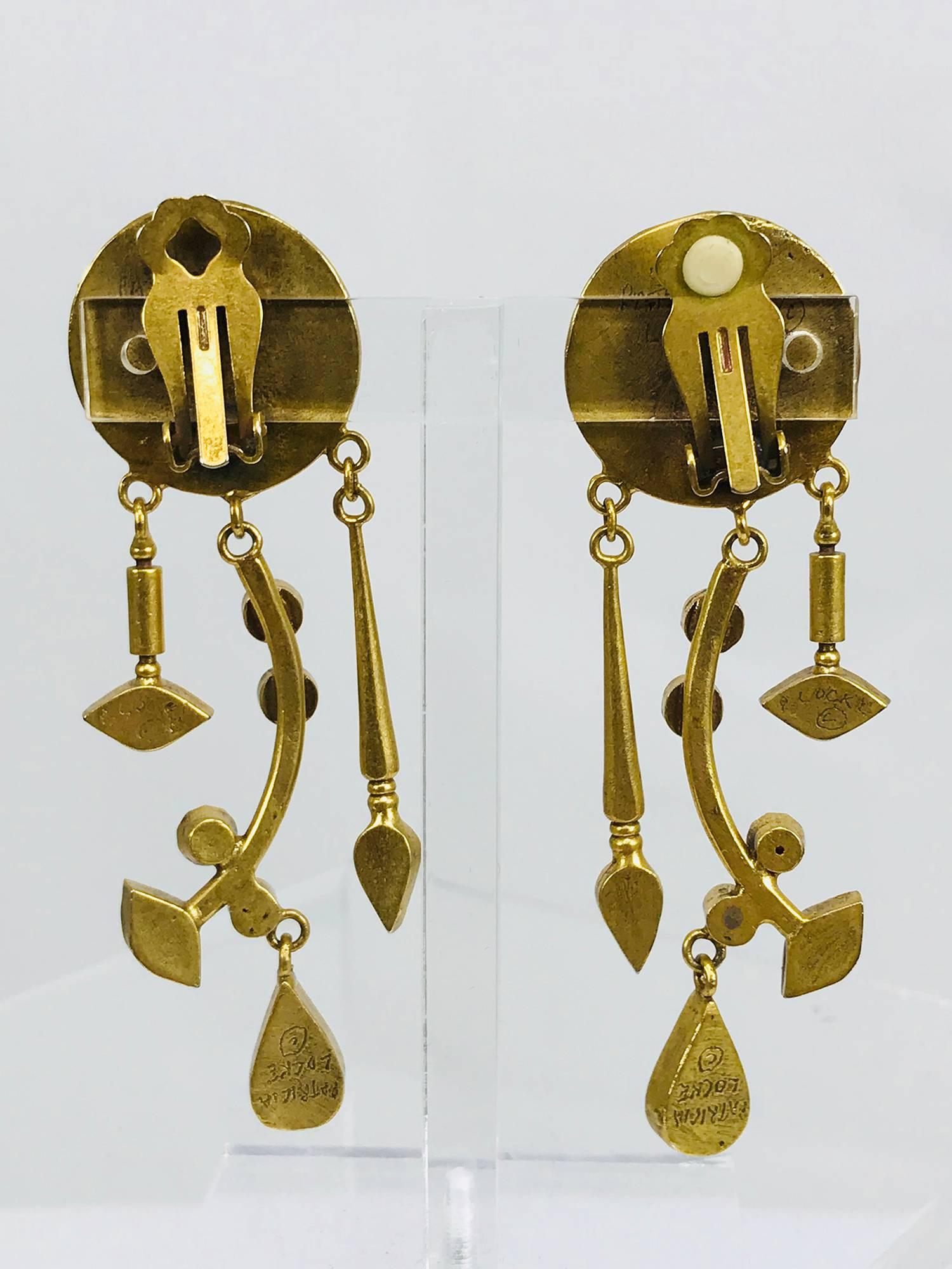 Women's or Men's Patricia Locke abstract gold metal and coloured stone shoulder duster earringns