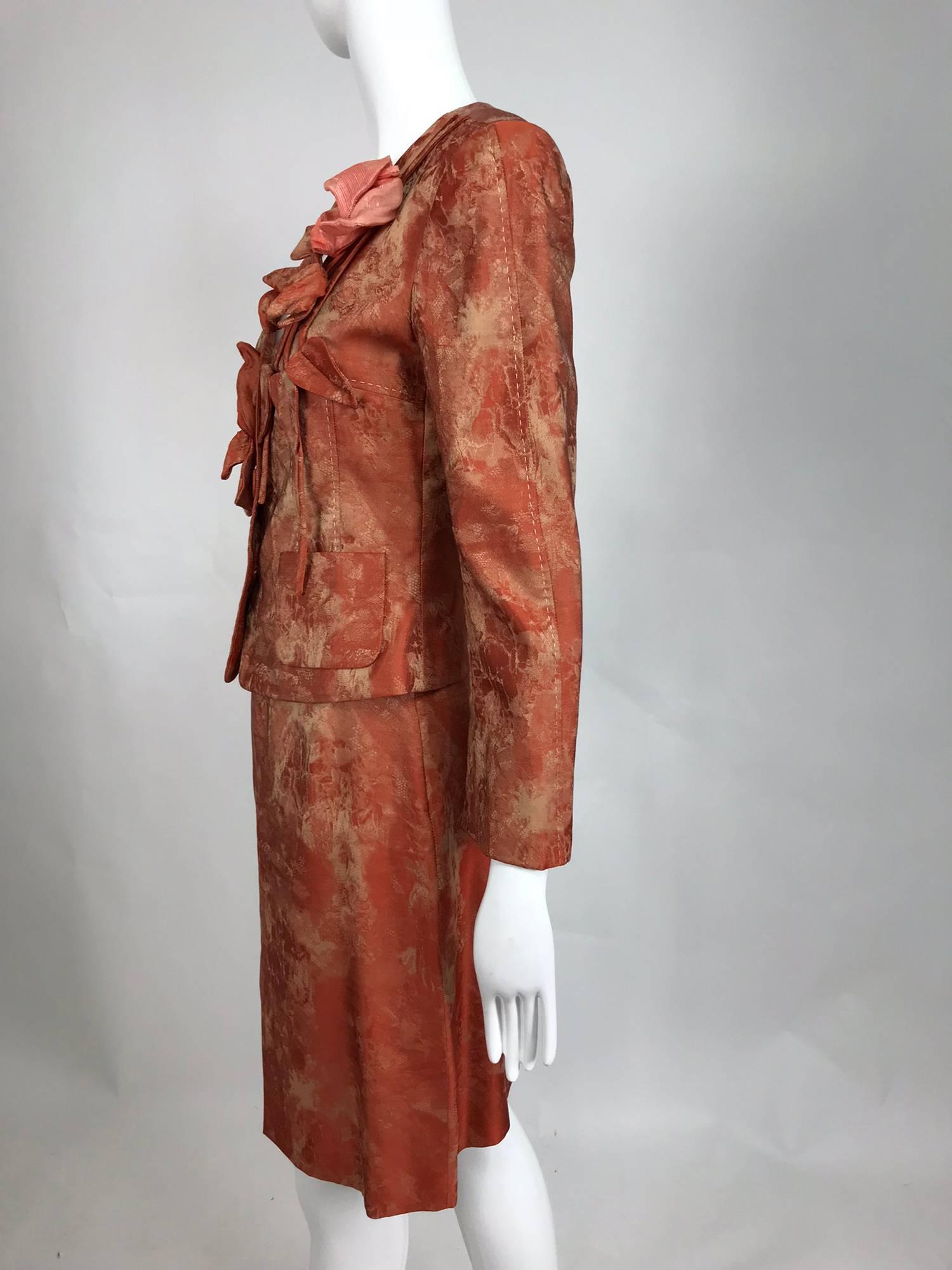 Christian LaCroix red and beige brocade floral applique skirt set 1990s In Excellent Condition In West Palm Beach, FL