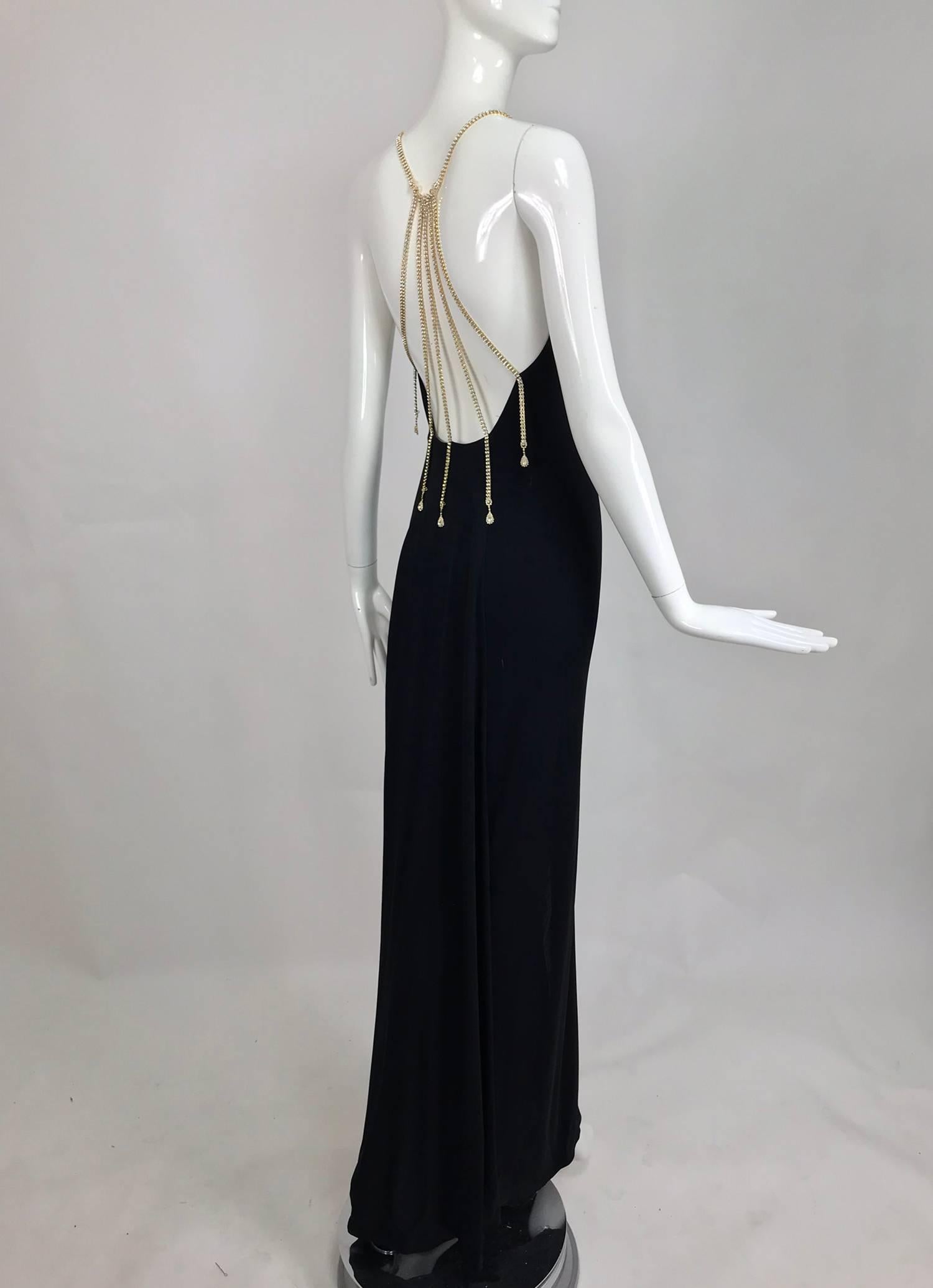 Women's Jiki Monte Carlo black jersey Swarovski crystal plunge back evening gown