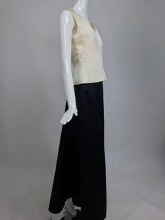 Vintage Bill Blass evening top and skirt set in cream and black silk satin 1980s