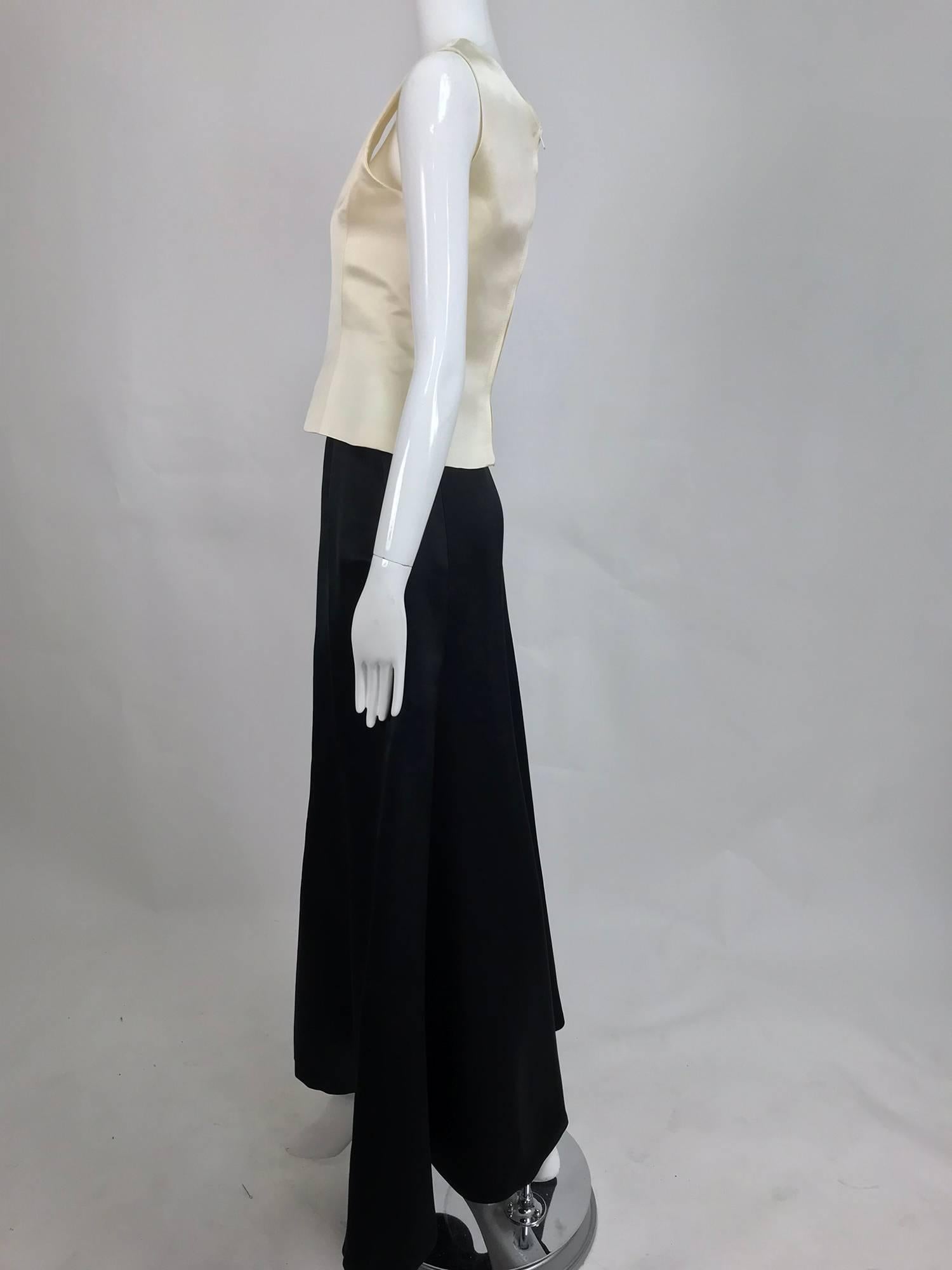 Vintage Bill Blass evening top and skirt set in cream and black silk satin 1980s For Sale 1